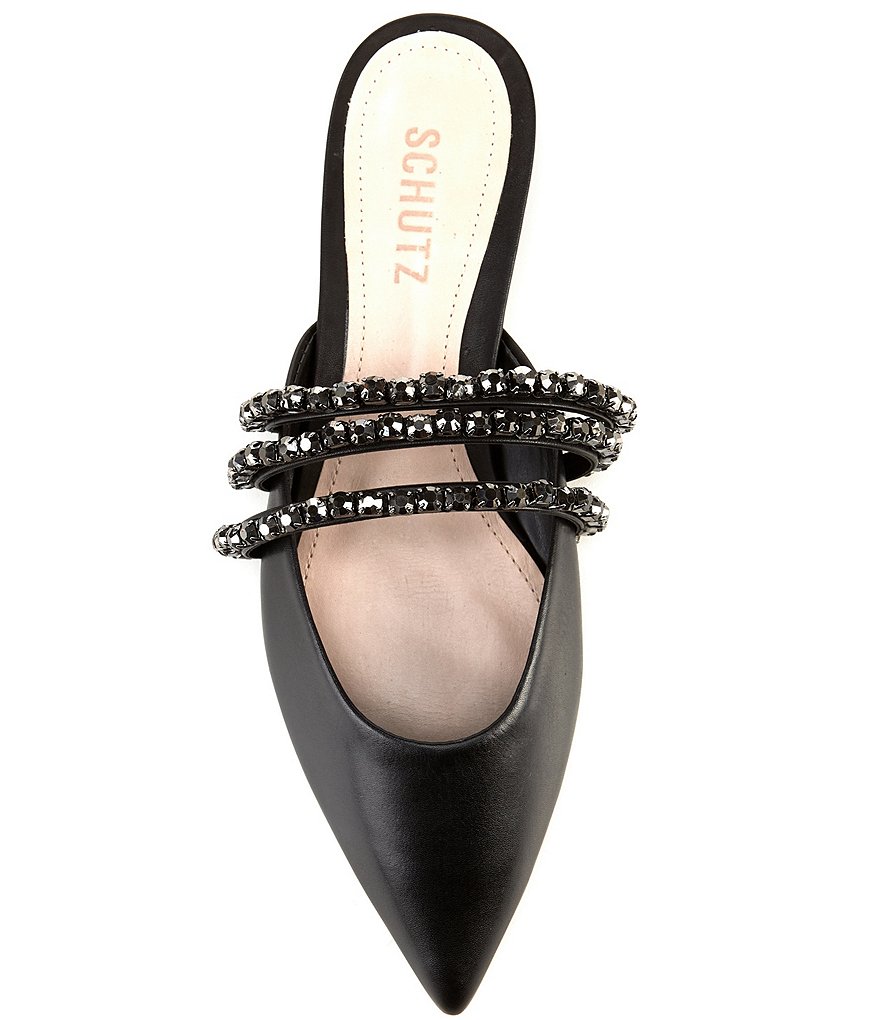 Schutz Smile Leather Crystal Encrusted Strap Ponted Toe Dress Mules