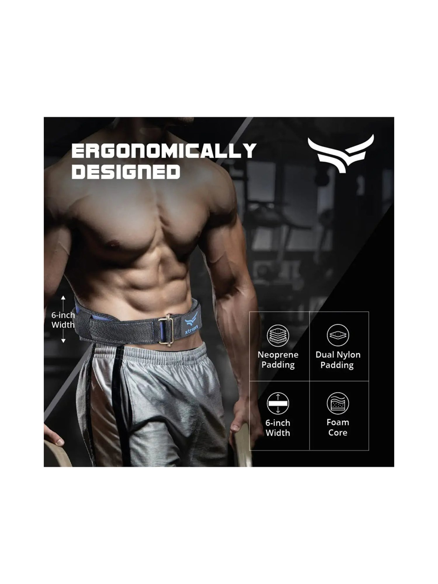 Xtrim Wings 6 Inches Weight Lifting Belt (Navy) Size - Small