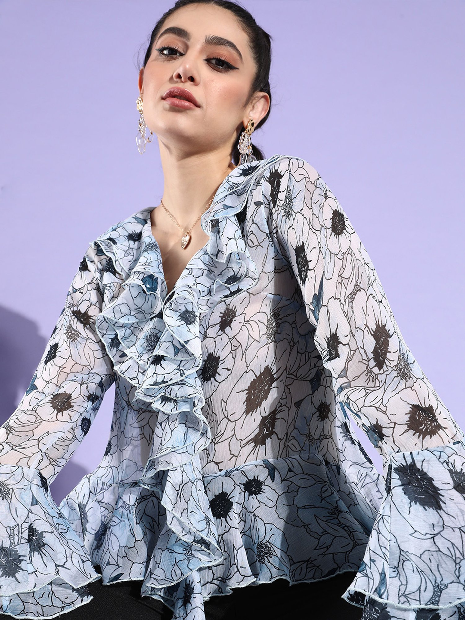 QUIERO White Floral Print Top