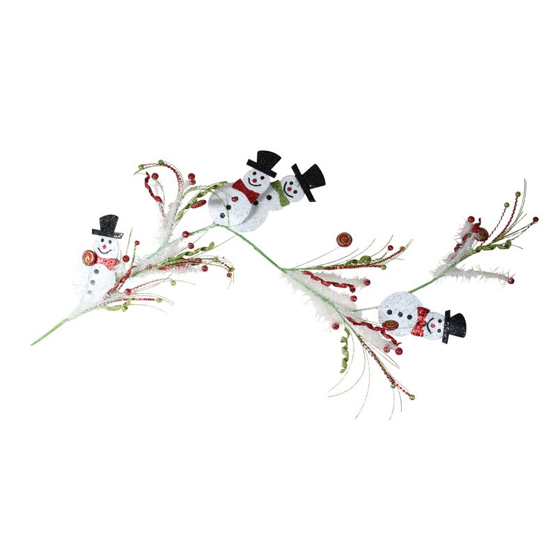 Transpac 5' Metallic Snowmen with Black Top Hats with Swirls and Berries Artificial Christmas Garland