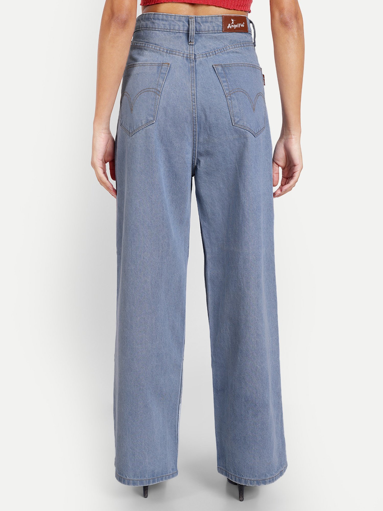 Angelfab Sky Blue Cotton Relaxed Fit High Rise Jeans