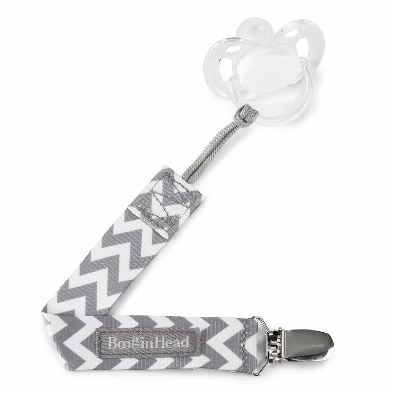 BooginHead 2pk PaciGrip Pacifier Clip Pacifier Holder - Gray Chevron Gray Dots