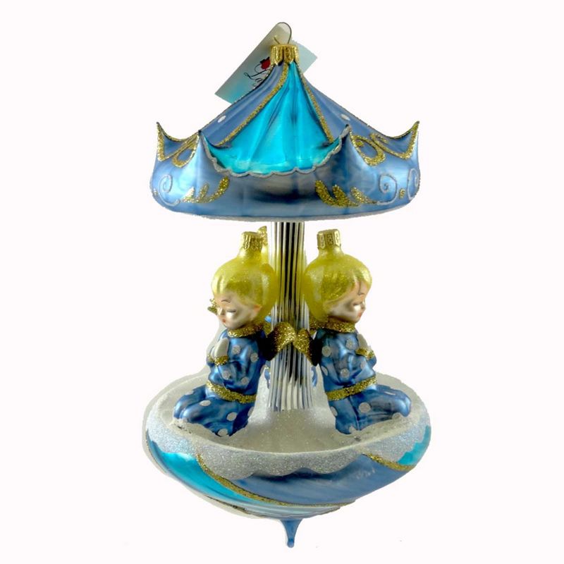 Laved Italian Ornaments Angel Carousel Blue/Gold Christmas Religious  -  Tree Ornaments