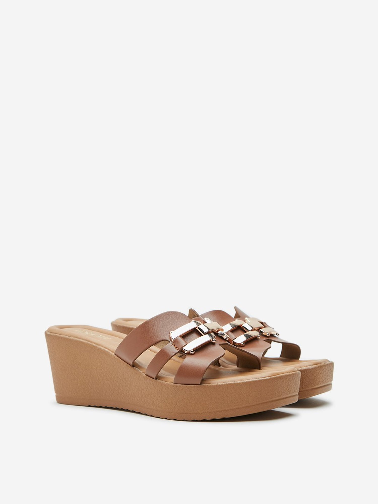 LUNA BLU by Westside Tan Metal-Detailed Wedge Heel Sandals