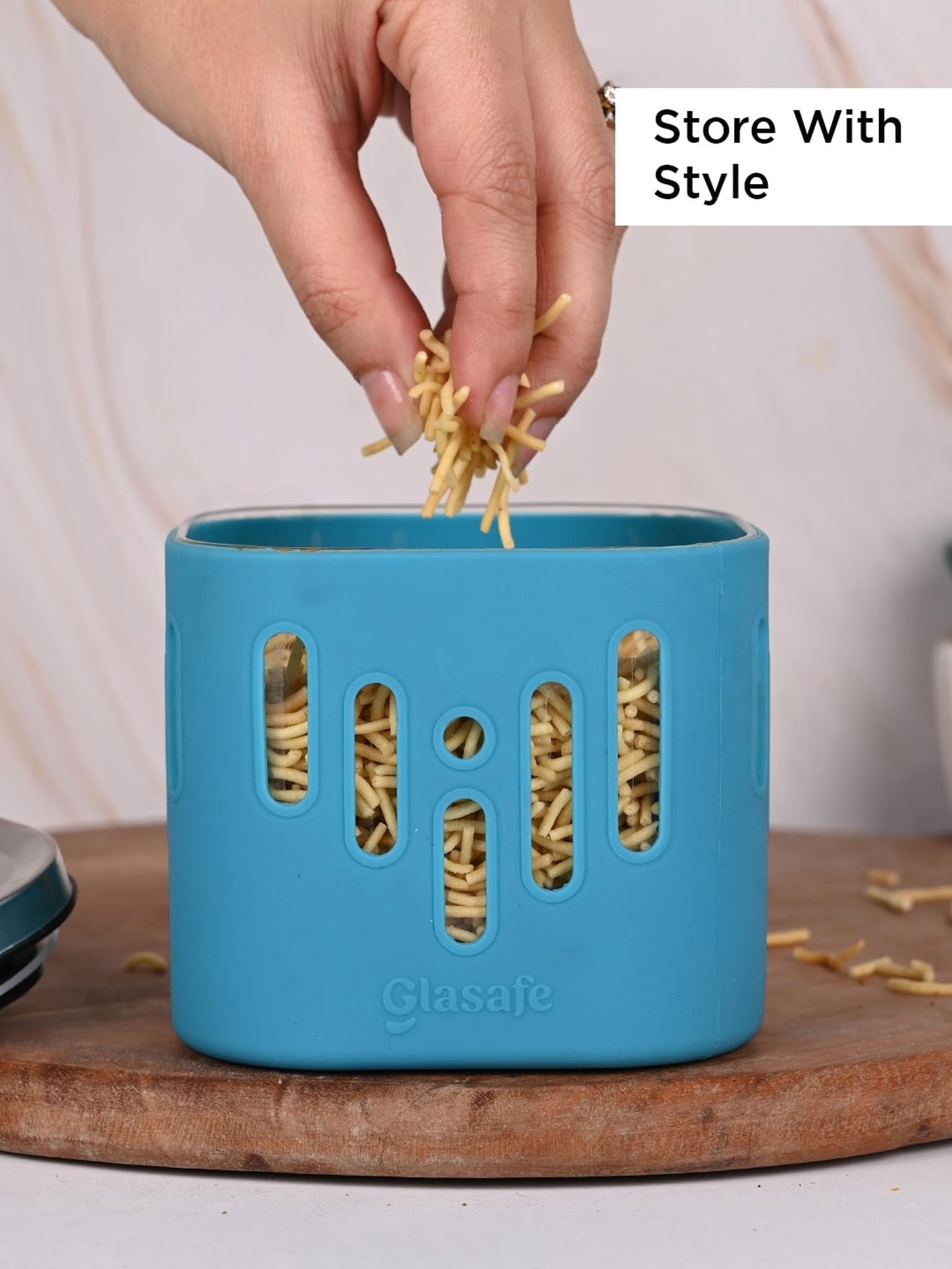 Glasafe 'O' Grip Tranquil Teal Borosilicate Containers - Set of 6 (600ml)