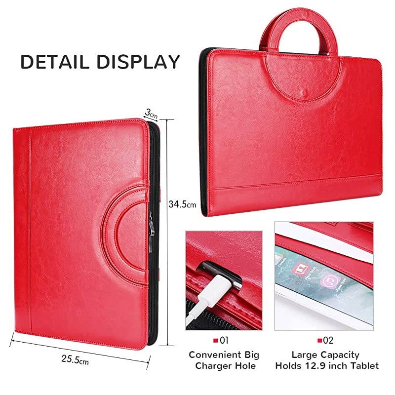 Zippered Leather Padfolio Portfolio with [Hidden Handle] and [Clipboard], Business Conference Portfolio Organizer Notepad Folder, Portfolio Bag, Portfolio Padfolio for Women/Men (Black)