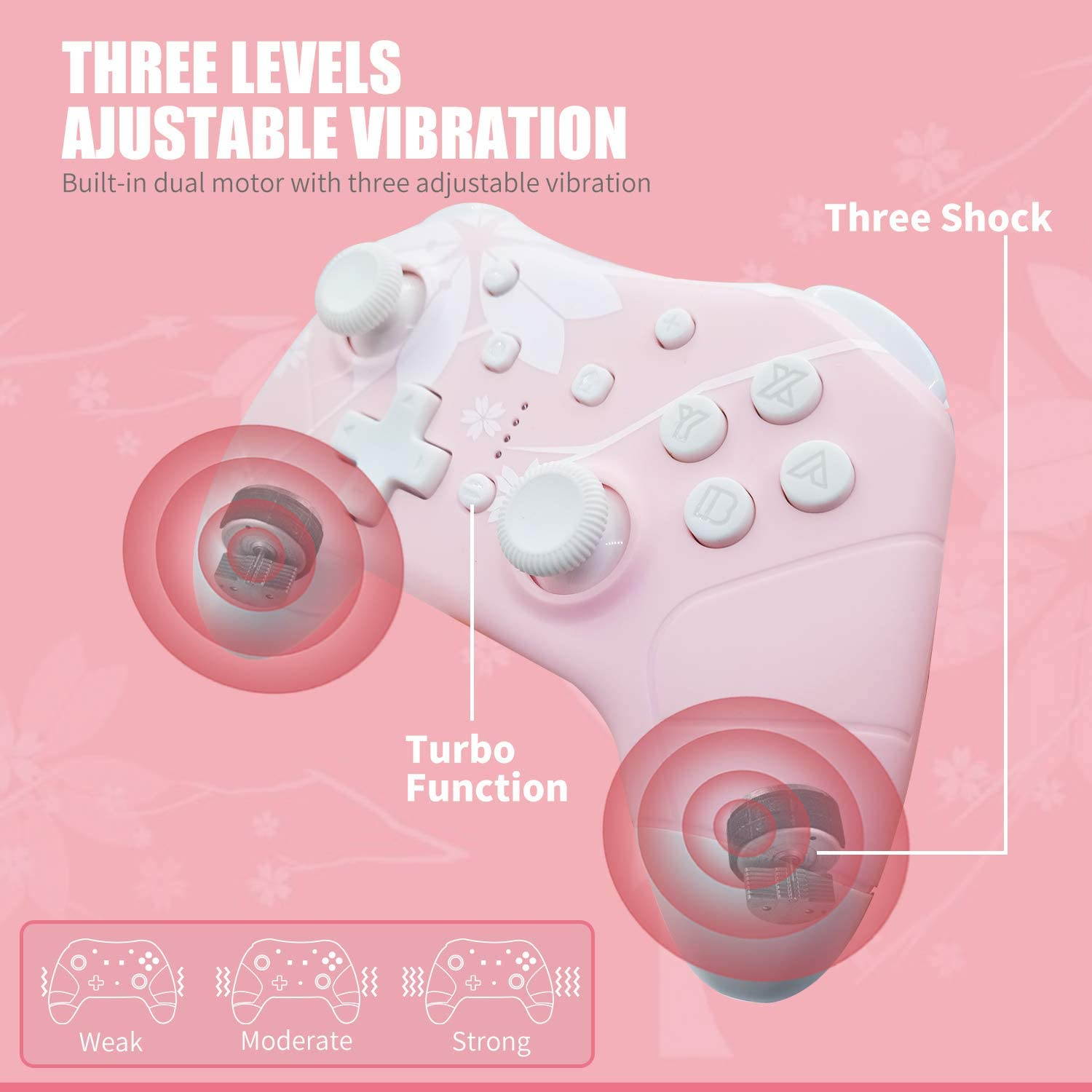 Wireless Controller for Nintendo Switch/Lite,  Wireless Pro Controllers with Auto-Fire Turbo, Motion Control, Wake-Up, Headphone Jack, Adjustable Vibration, Sakura Cherry Blossoms Pink