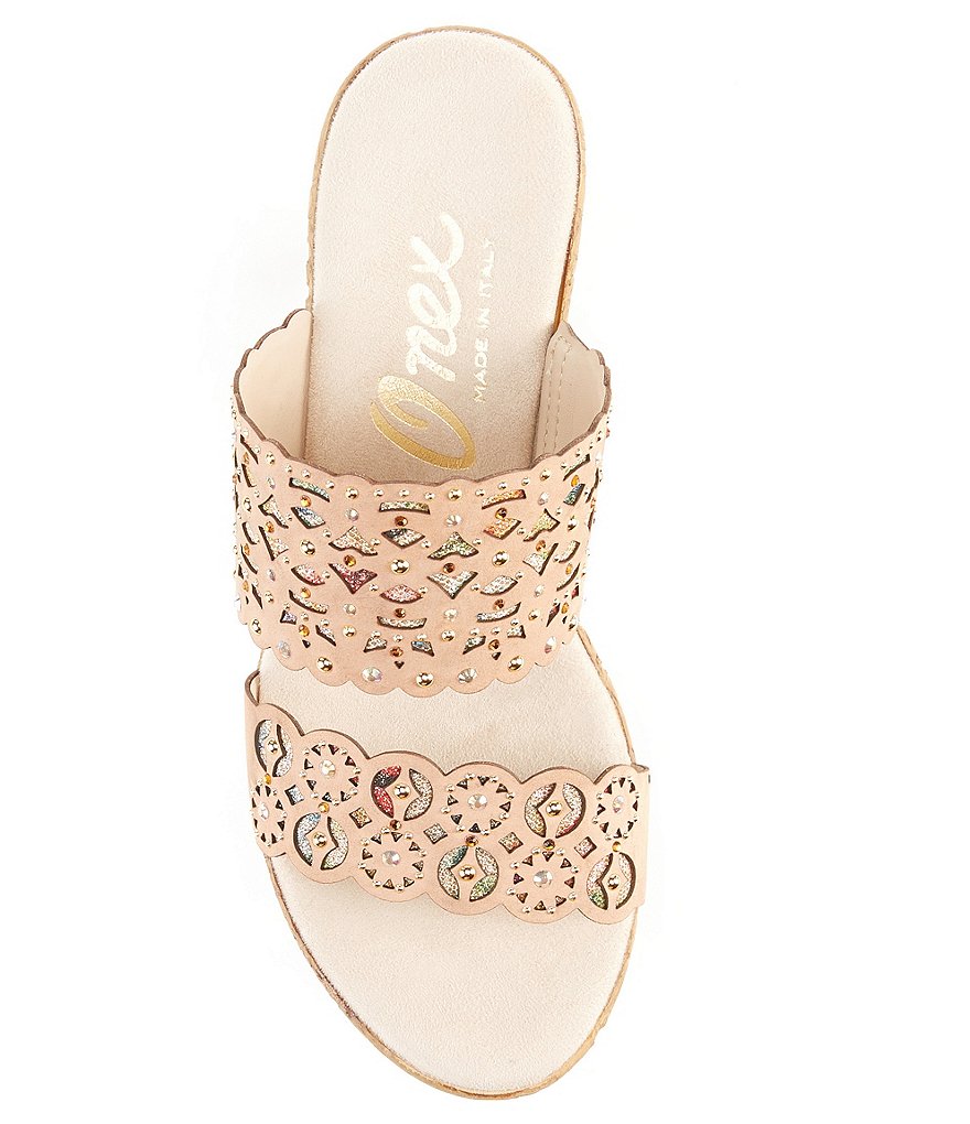 Onex Oppal Leather 2 Band Cork Wedge Slides