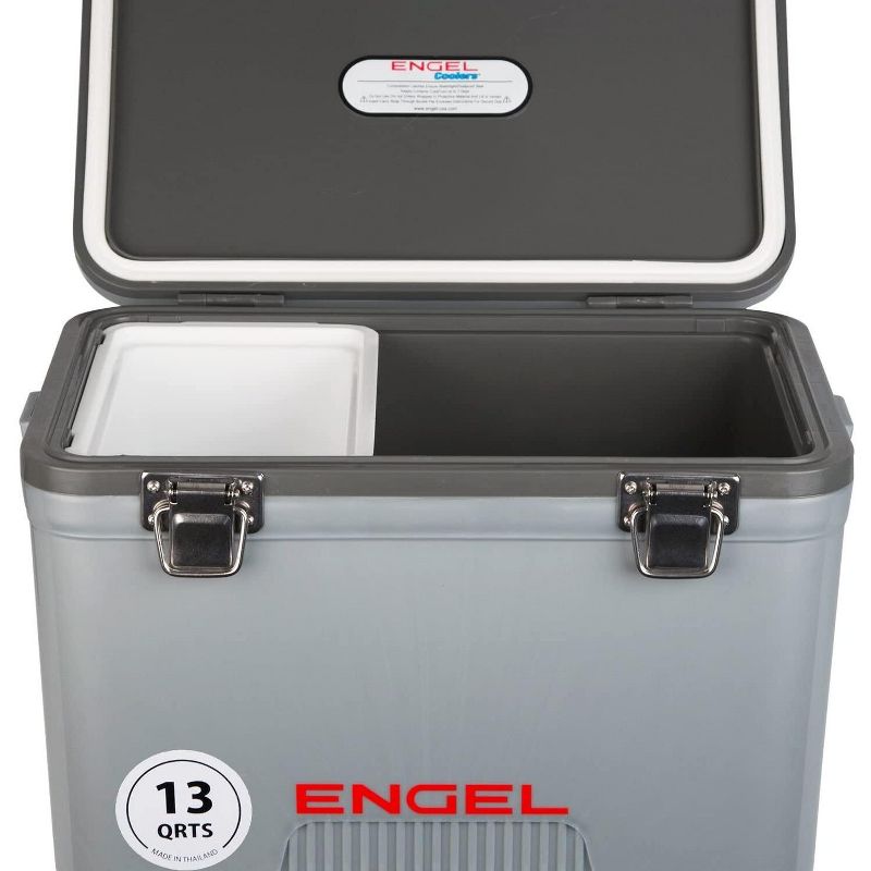 Engel 13 Quart Compact Durable Ultimate Leak Proof Outdoor Dry Box Cooler in Silver with Stain and Odor-Resistant Surface for 18 Cans or 12 lbs of Ice