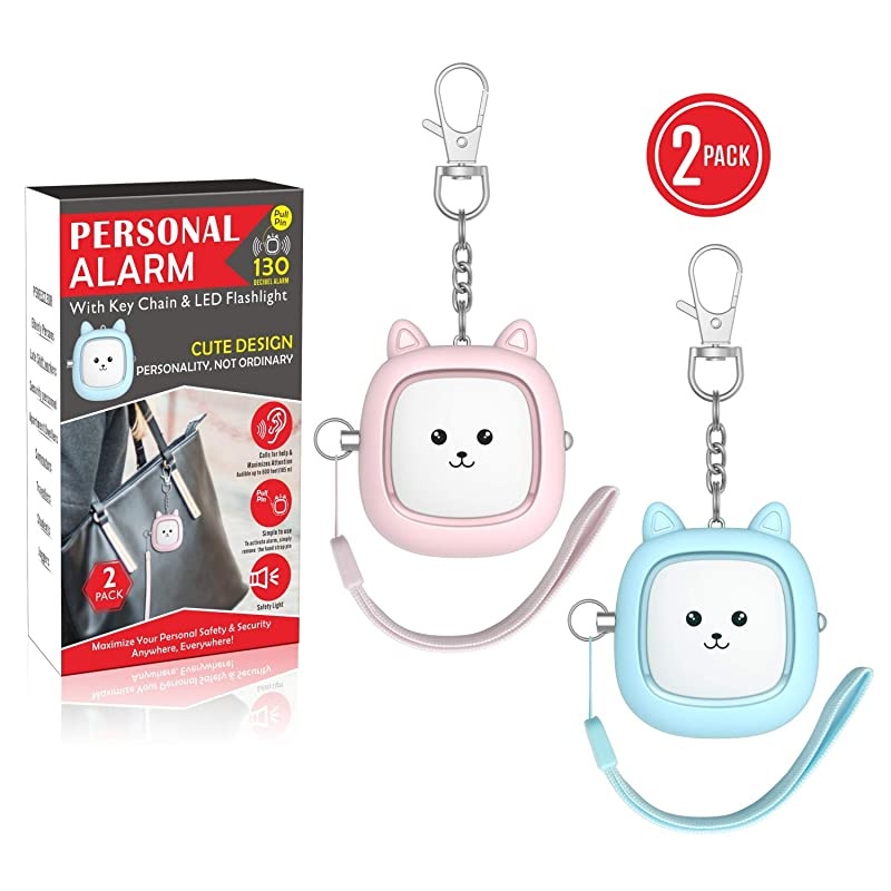 Sound Personal Alarm, 2 Pack 130 dB Loud Siren Song Emergency Self-Defense Security Alarm Keychain with LED Light, Personal Sound ty Siren for Women, Men, Children, Elderly (Blue/Pink)