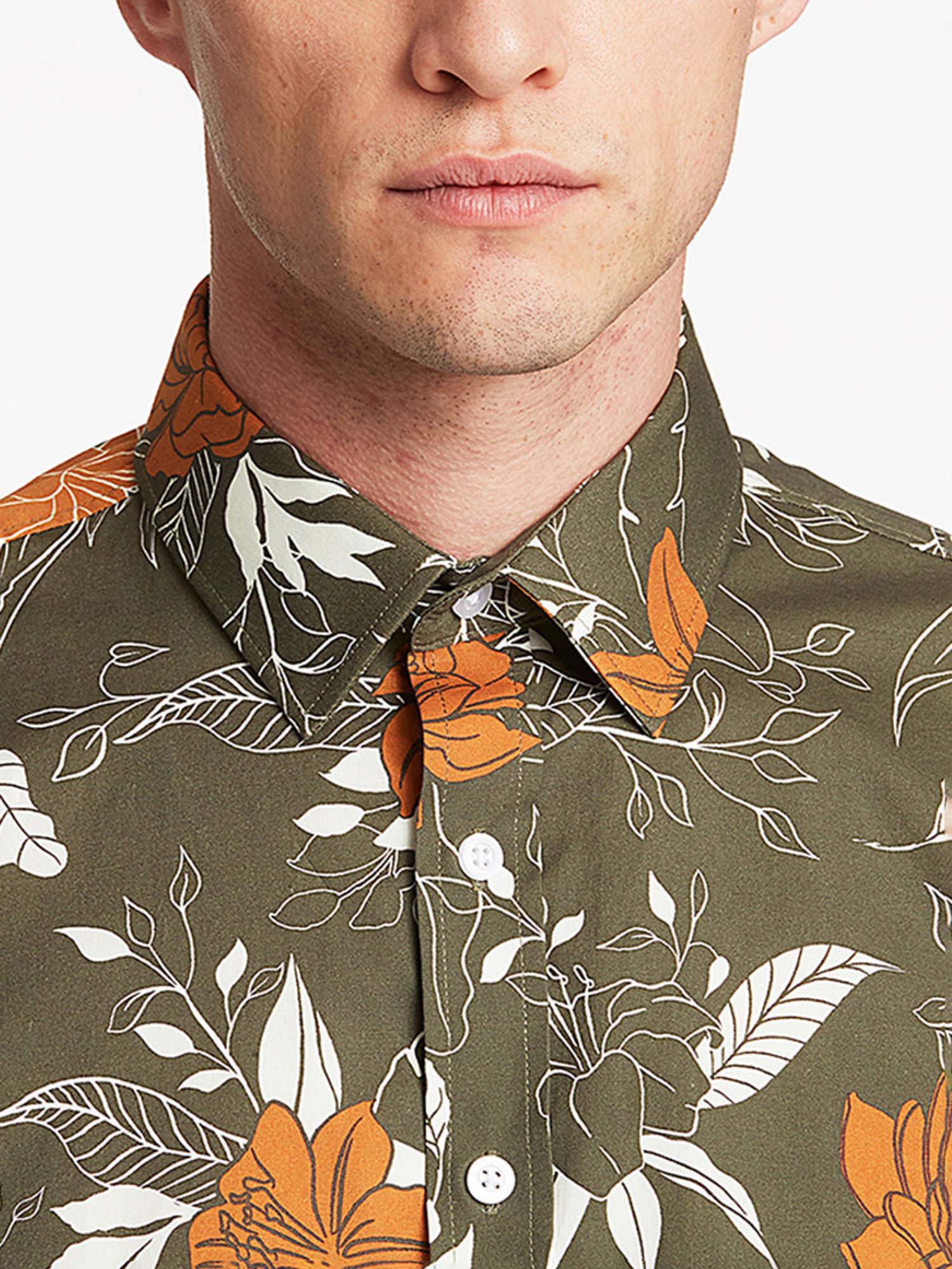 Lindbergh Olive Printed Shirt Collar Shirt
