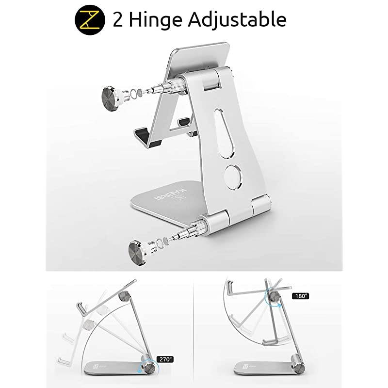 Cell Phone Stand, 2 Hinge Adjustable, Foldable Phone Stand Holder Cradle Dock for Desk, Home, Office, Travel. Compatible with Smartphone Android, iPhone 11 Xs XR 8 7 Plus, Tablet iPad (Black)