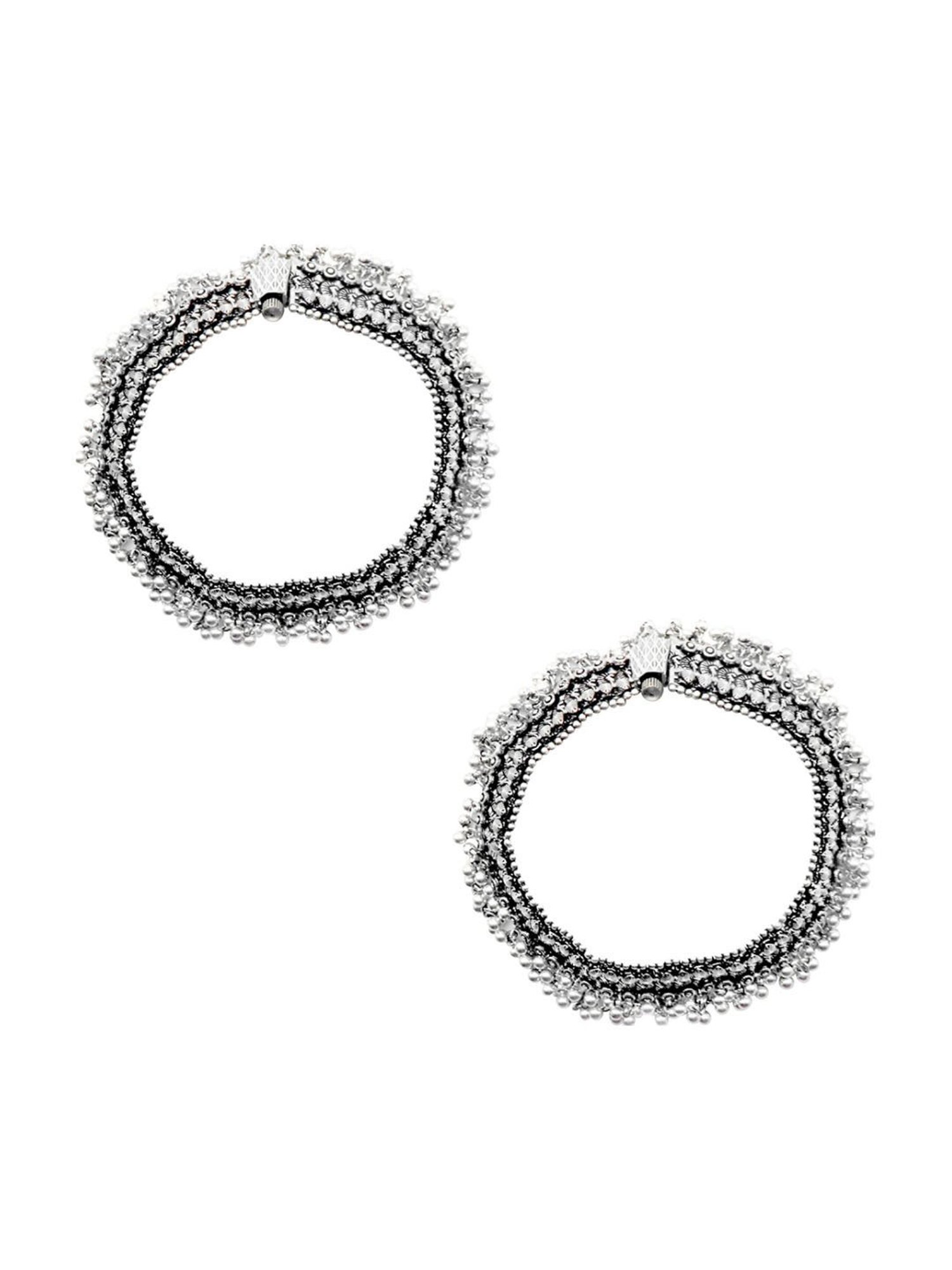 Teejh Roma Coin Silver Oxidized Ghungroo Anklets