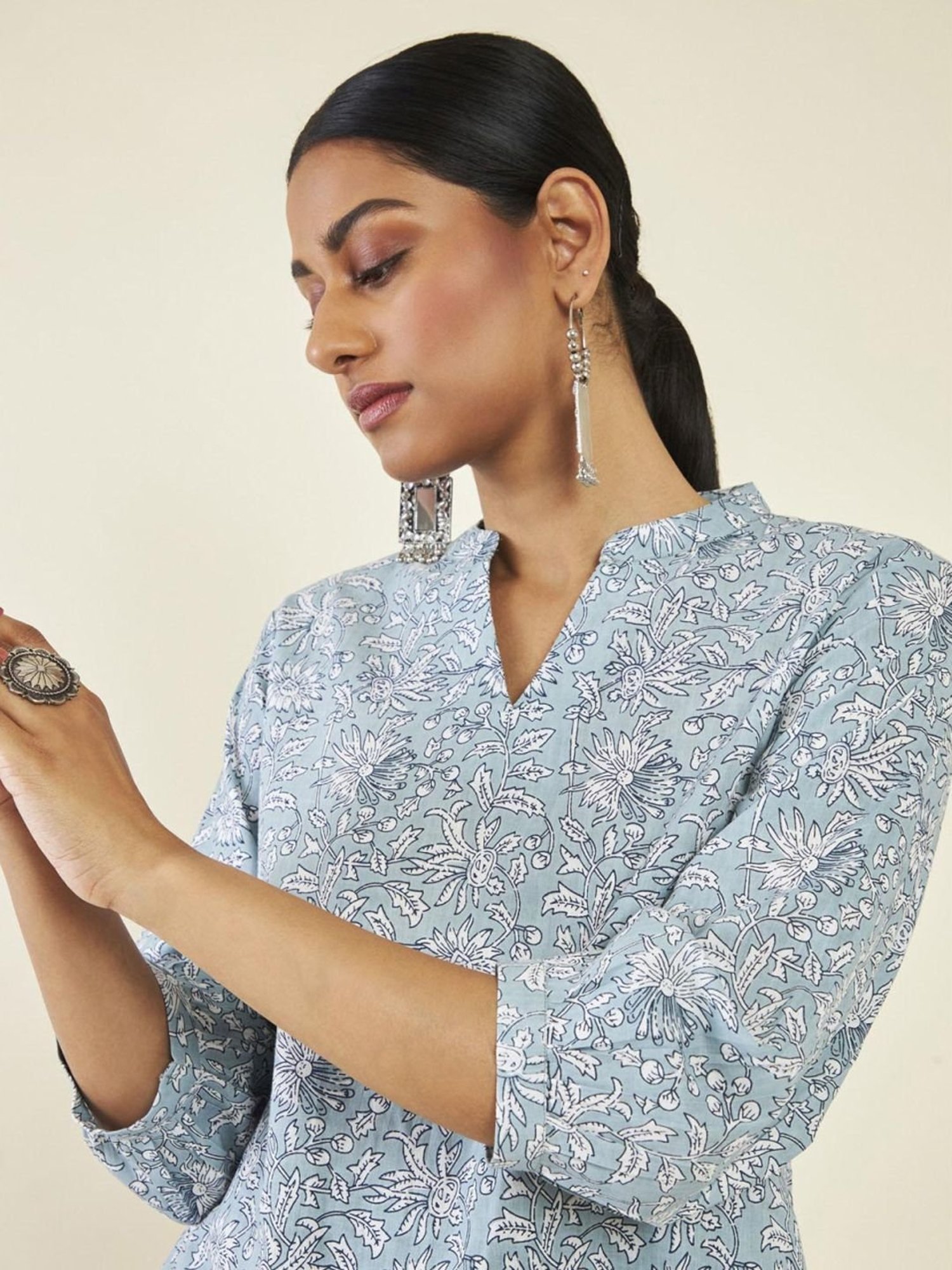 Soch Grey Cotton Floral Print Tunic