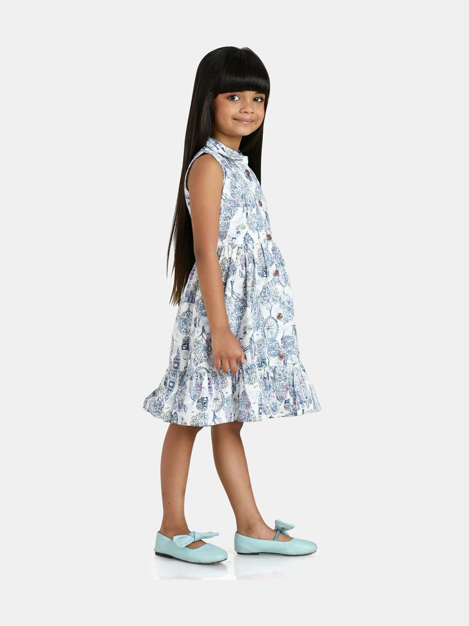 Peppermint Kids White Cotton Printed Dress