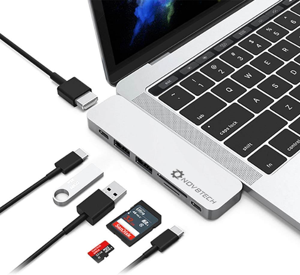 NOV8Tech USB C Hub Docking Station for MacBook Pro 2019-16 and MacBook Air 2019-18 7 in 2, 4K HDMI, Thunderbolt 3 100W PD Charger 40GBps Data, 2xUSB 3.0, USB 3.1 C 5GBps, SD/MicroSD Card Reader 7 in 1