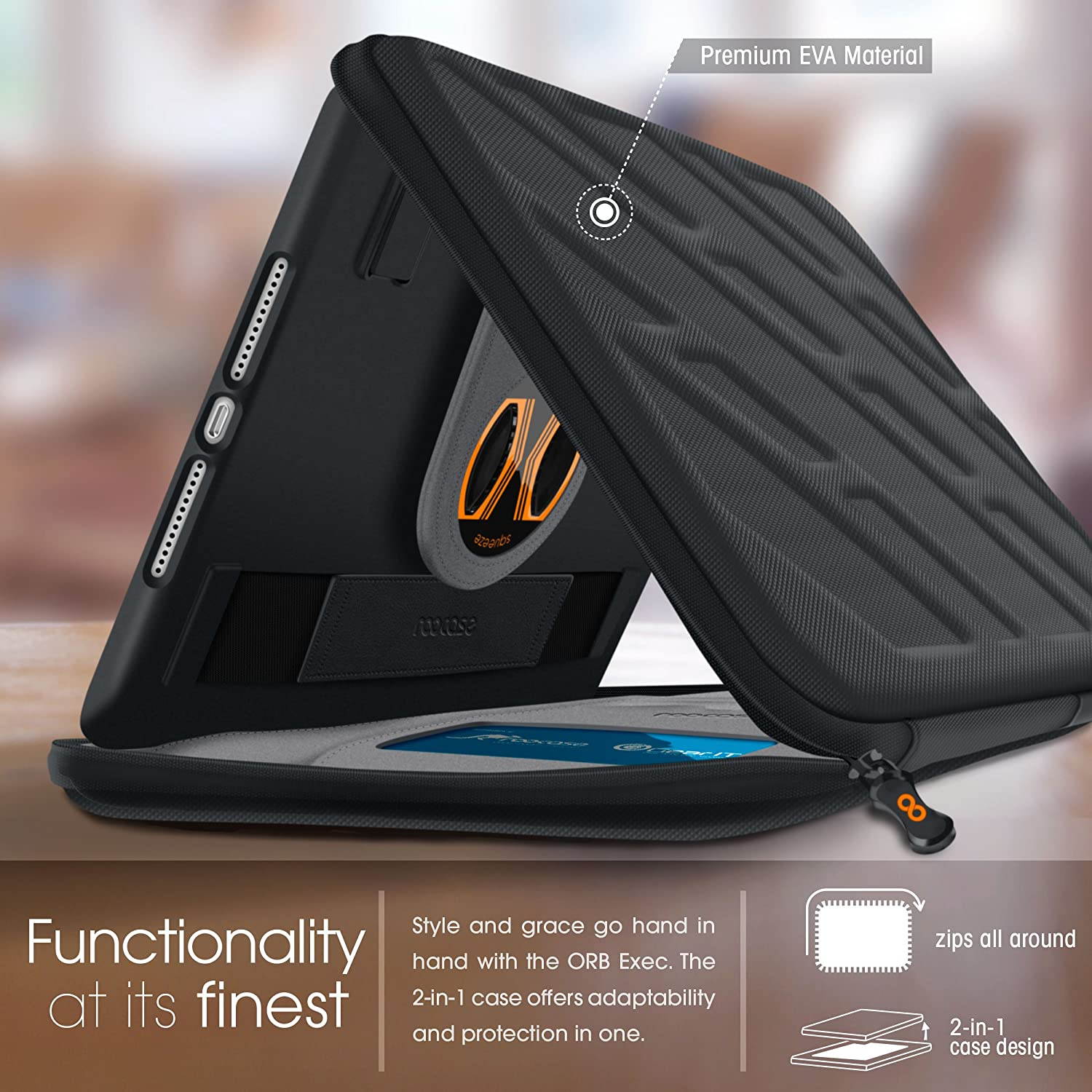 rooCASE Universal Tablet Orb Bundle, Exec Portfolio Case for 7 inch Tablet with Orb Strap Holder