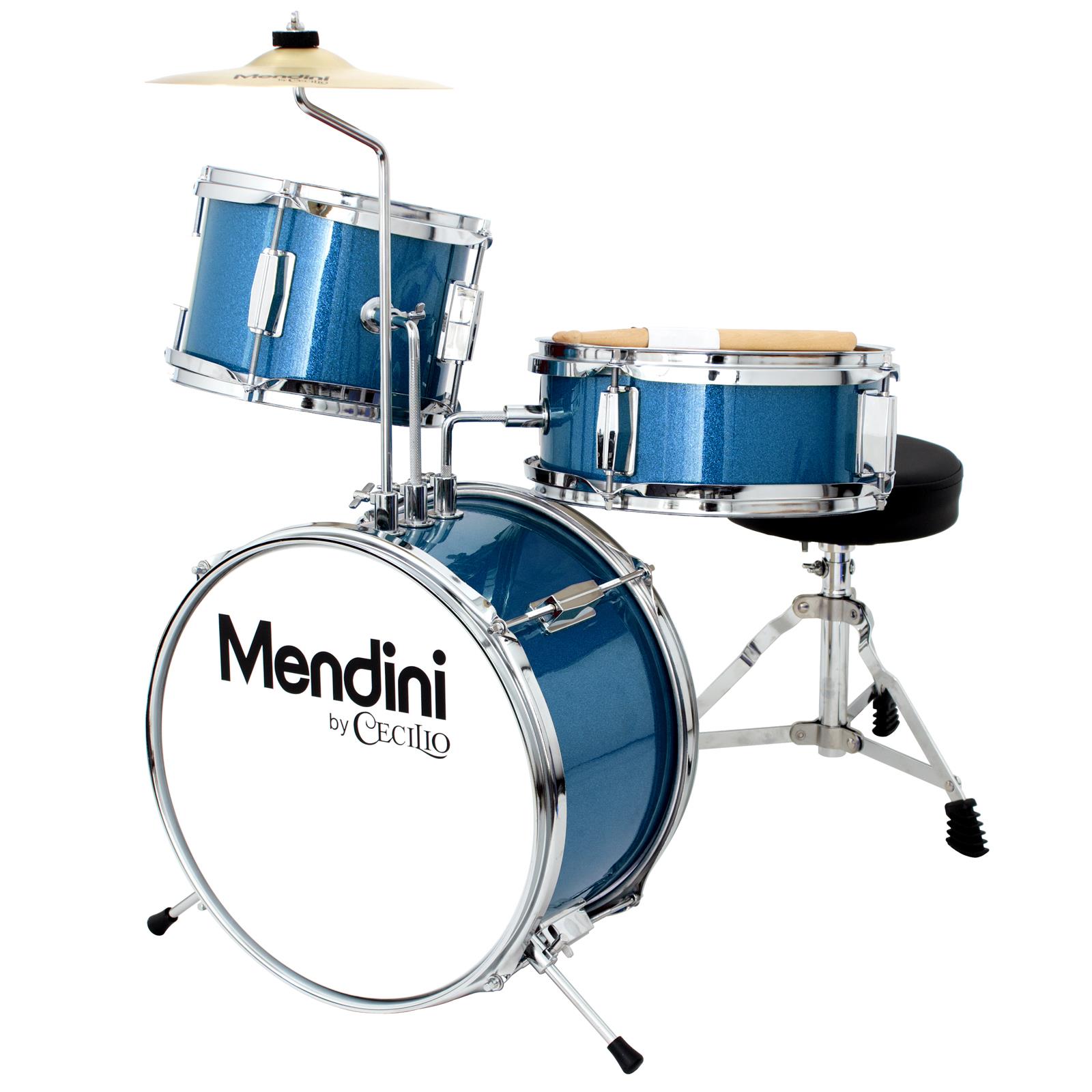 Mendini 13-inch 3-pc Kids Toy Junior Drum Set with Throne Cymbal Pedal Drumsticks, MJDS-1-BL Metallic Blue