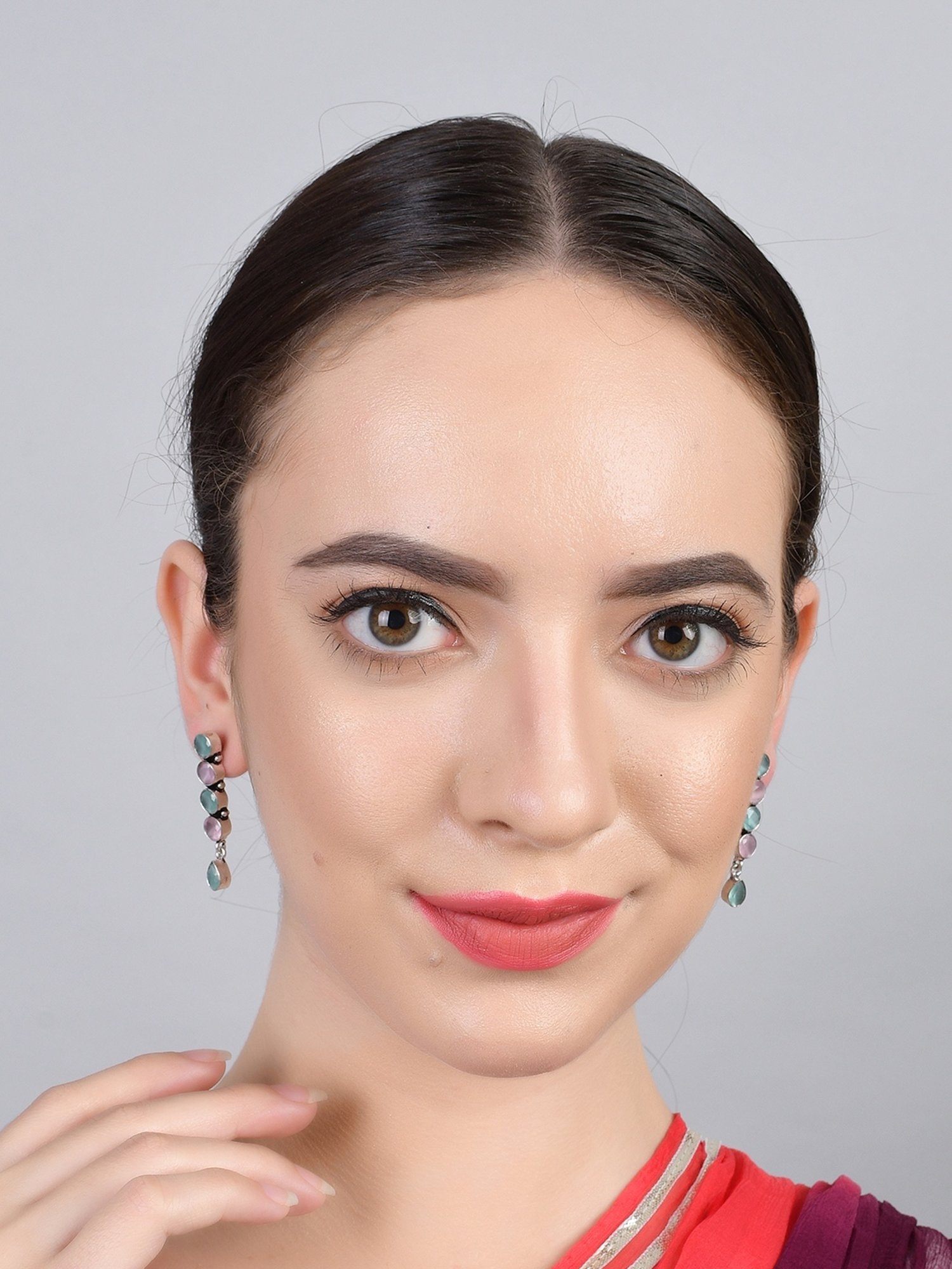 Imli Street Multicolor Silver Tone Stone-Studded Handcrafted Dangler Earrings