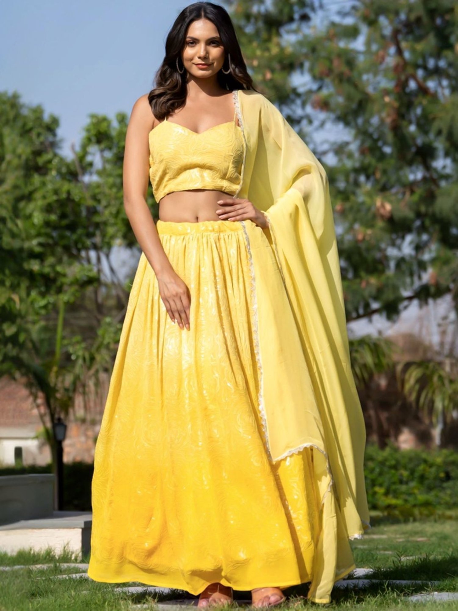 HOUSE OF JAMOTI Yellow Embellished Lehenga Choli Set With Dupatta