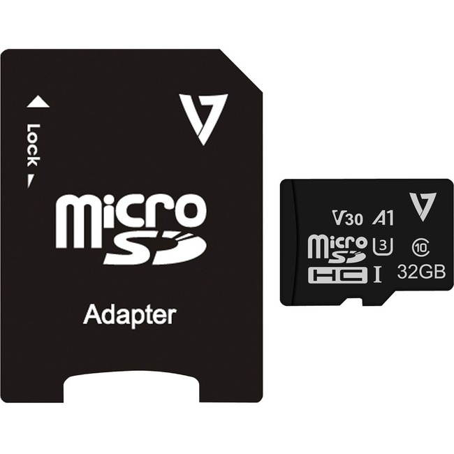 V7 VFMSD32GV30U3-3N 32GB MICRO SDHC V30 U3 A1 CL10 100MBS MAX READ 4K UHD ADAPTER