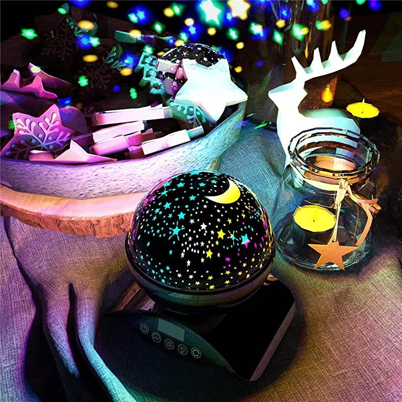 Night Light Baby Star Projector 8 Color Rotation Lamp with Timer Remote and Chargeable Dimmable Combinations Romantic Star Sky Best Gift for Kids Festival Bedroom Living Room Black