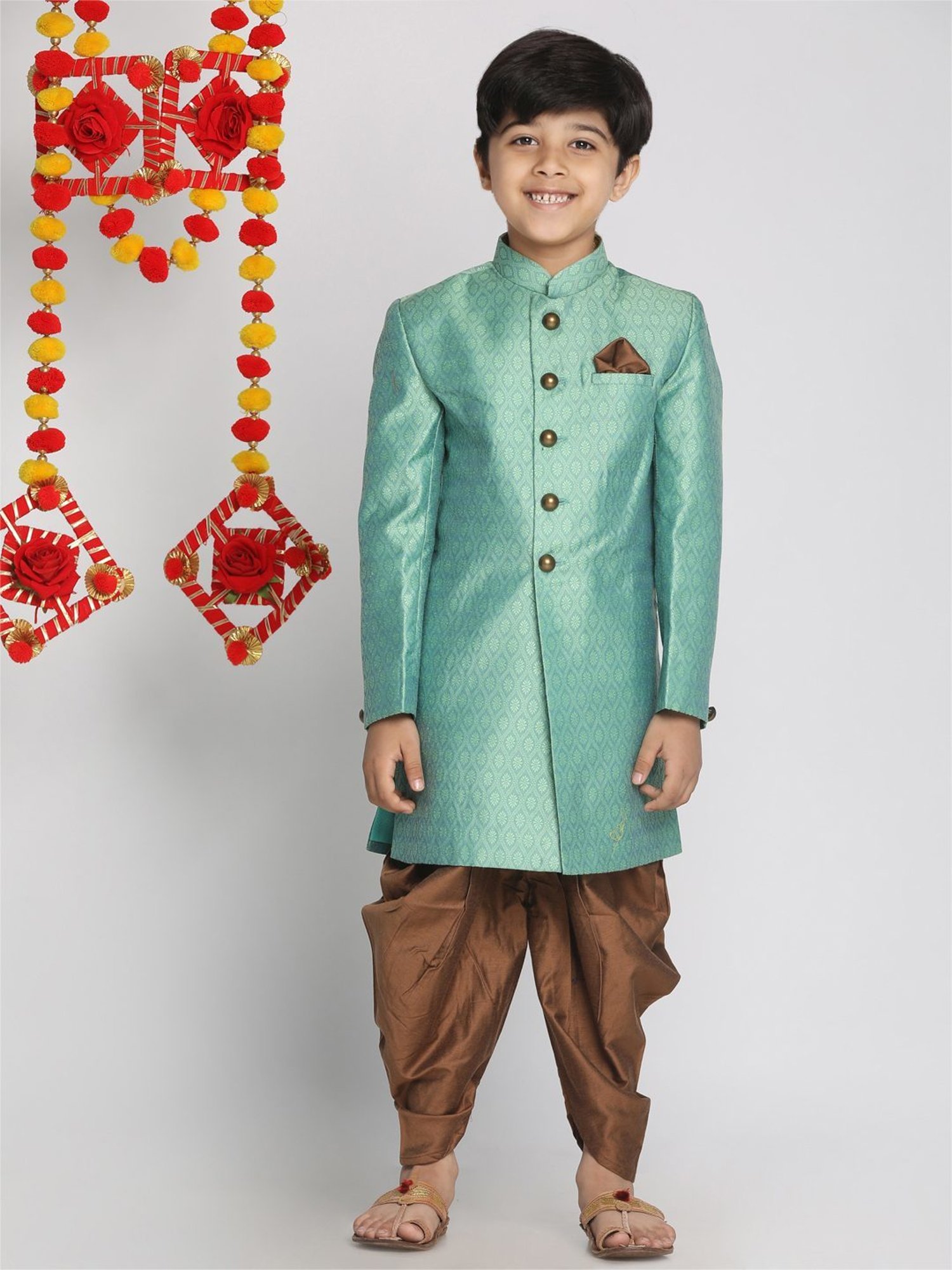 AJ Dezines Kids Black Embellished Full Sleeves Sherwani with Pants