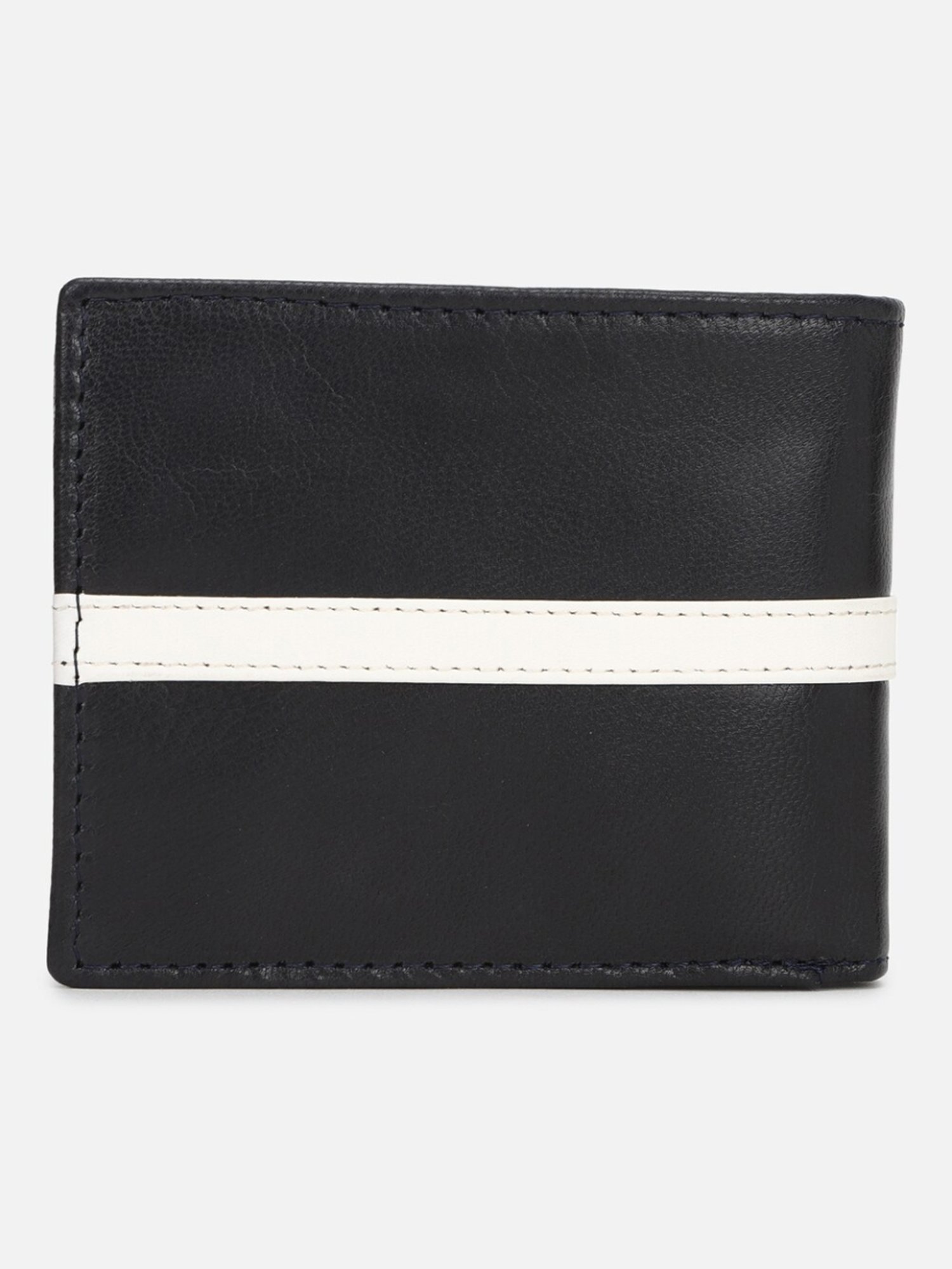 Louis Philippe Black Leather Paneled Bi-Fold Wallet