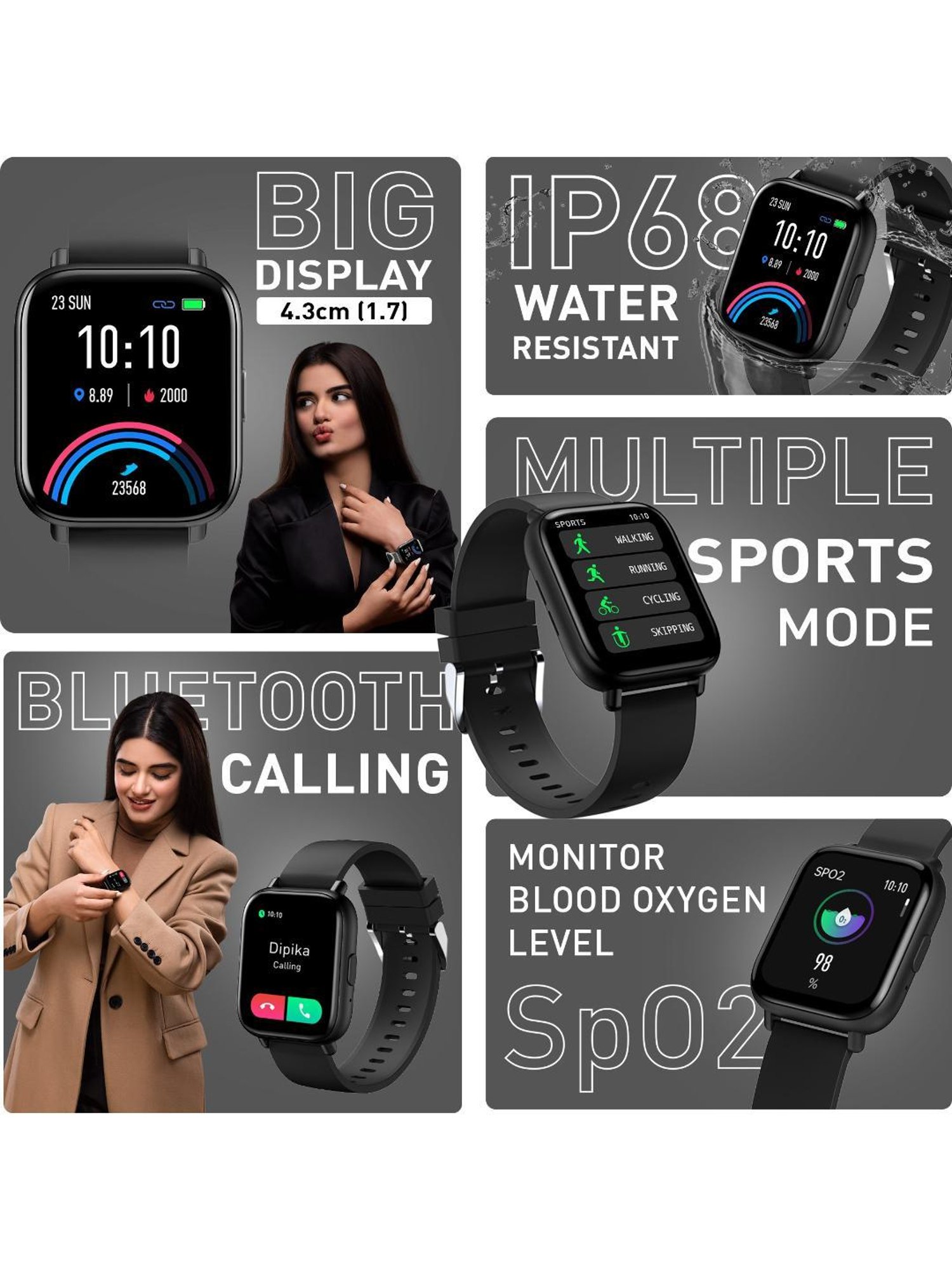 Gionee STYLFYT-AI BT Calling Smartwatch with 1.69 Inch Full Tocuh Display (Matte Black Strap)