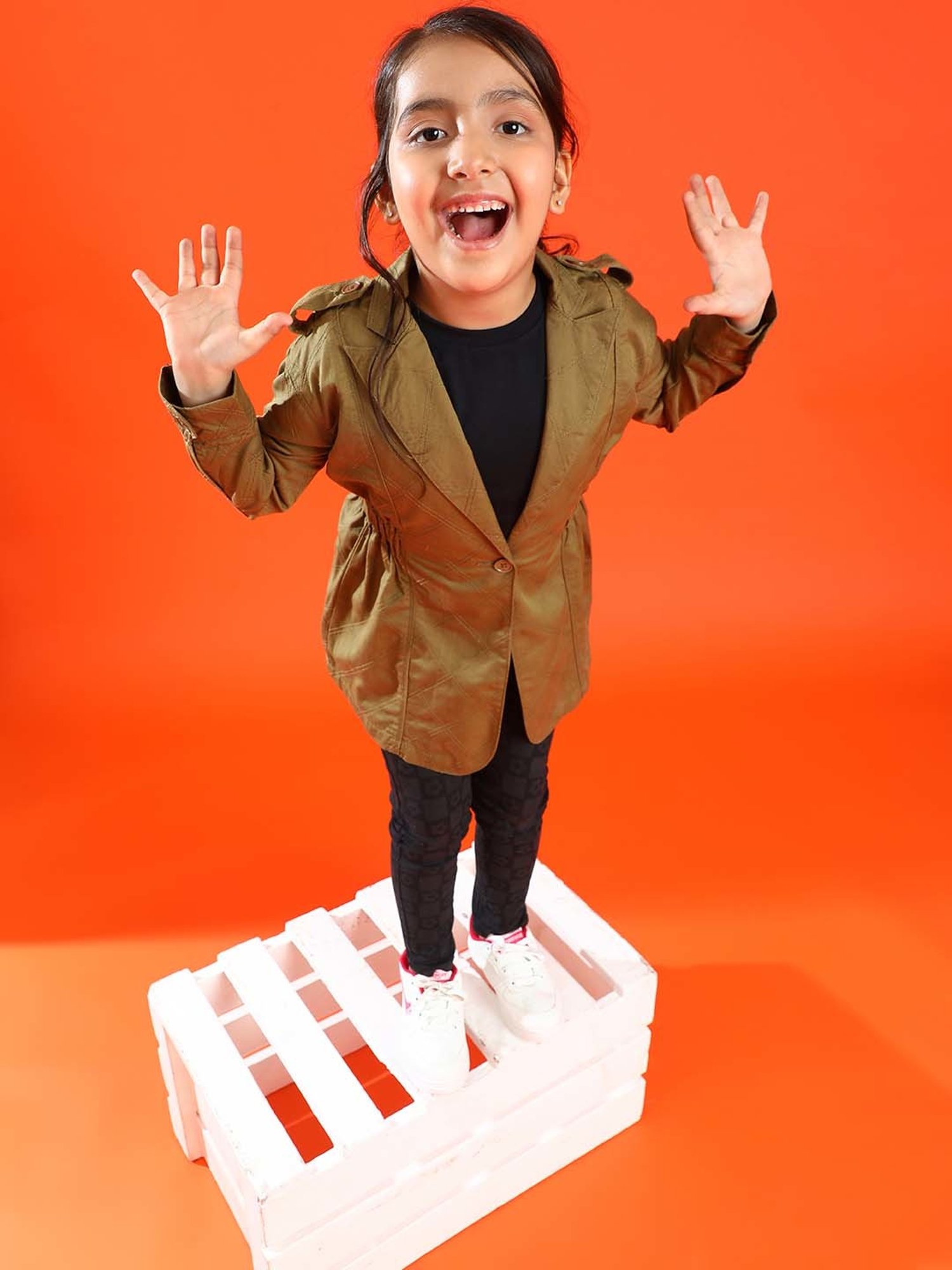 Tales & Stories Kids Olive Cotton Embroidered Full Sleeves Jacket