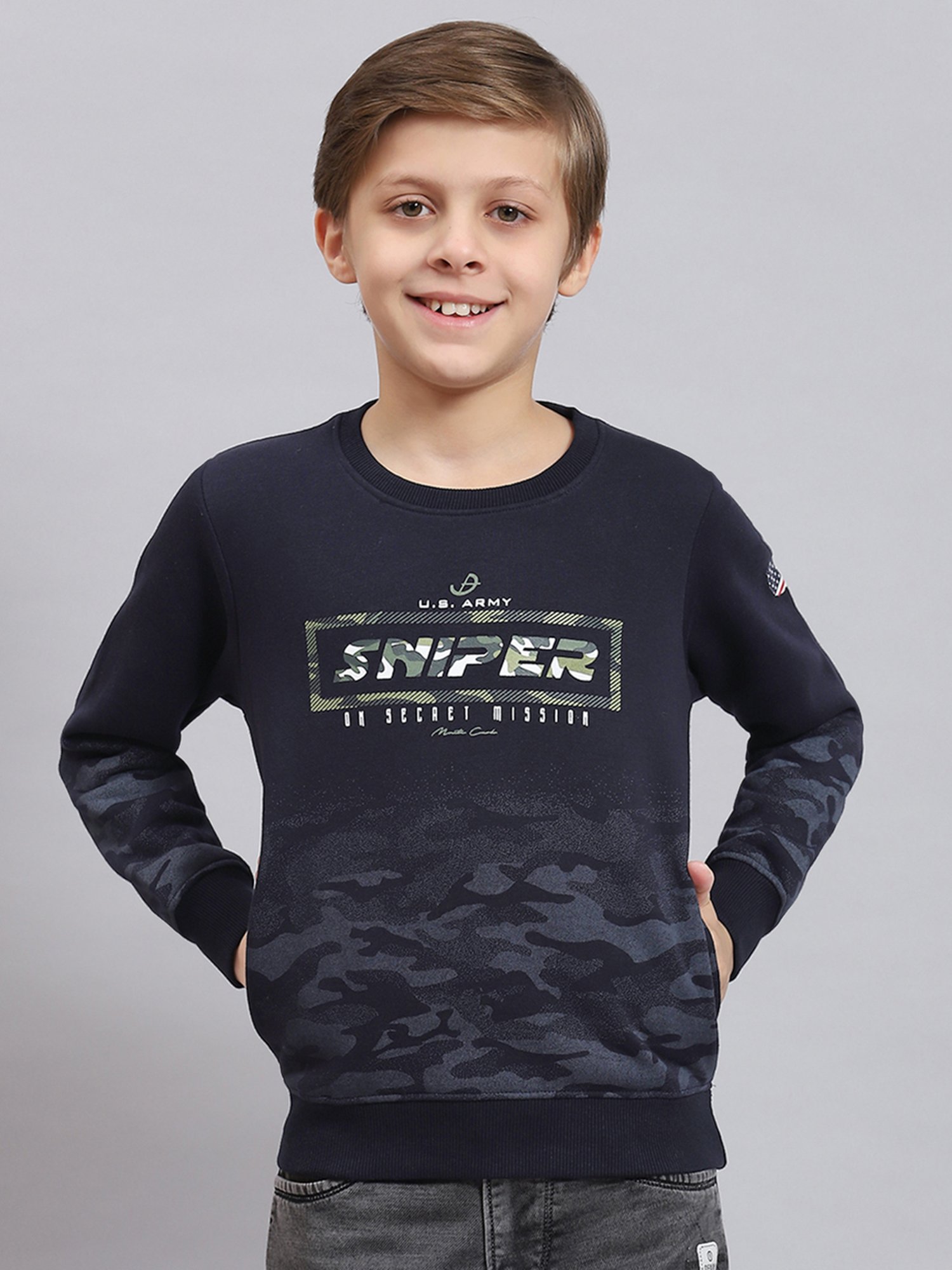 Monte Carlo Kids Navy Printed Full Sleeves Sweatshirt