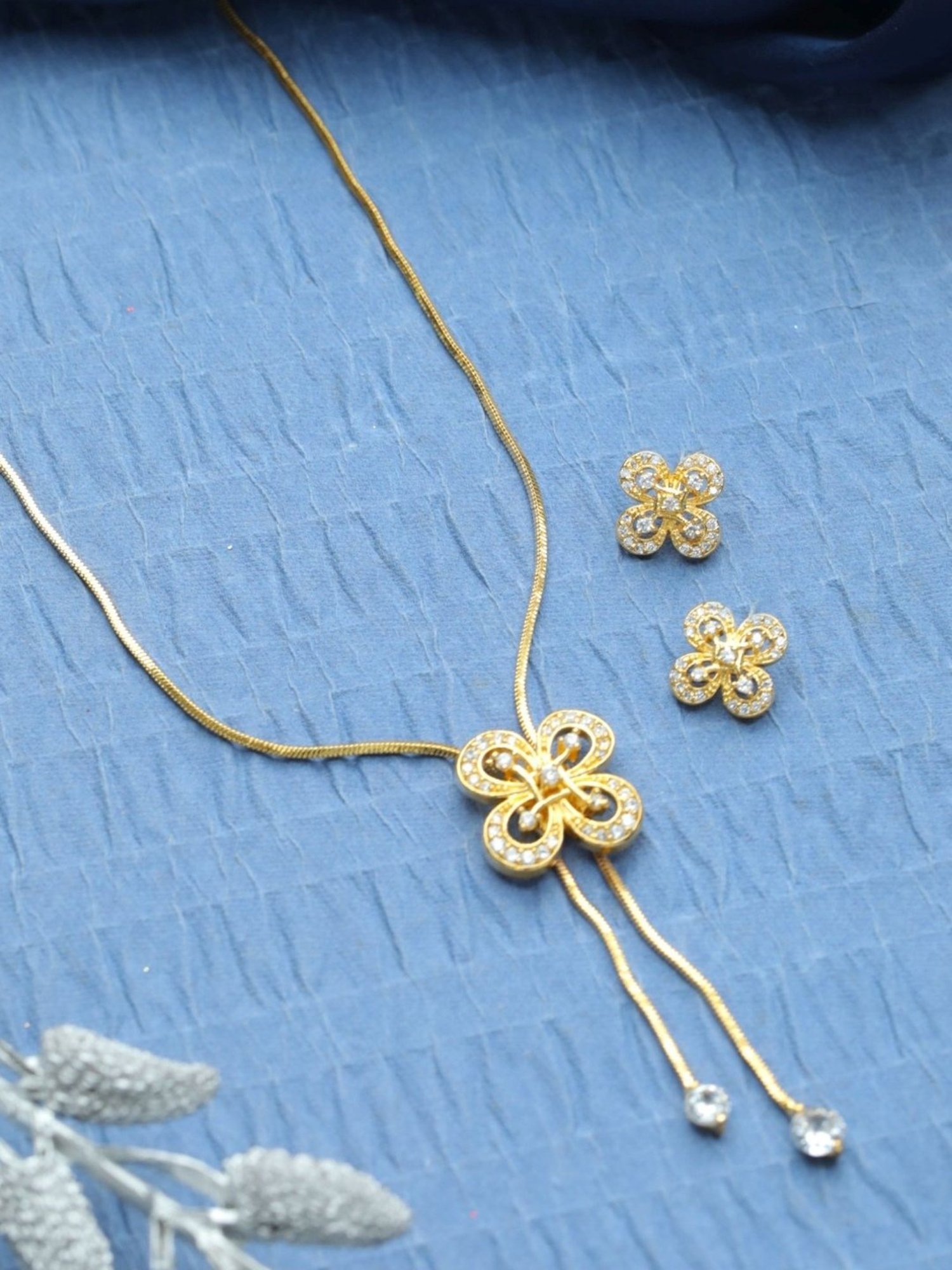 Aatmana Gold-Plated White Handcrafted AD Stone-Studded Adjustable Necklace Set for Women