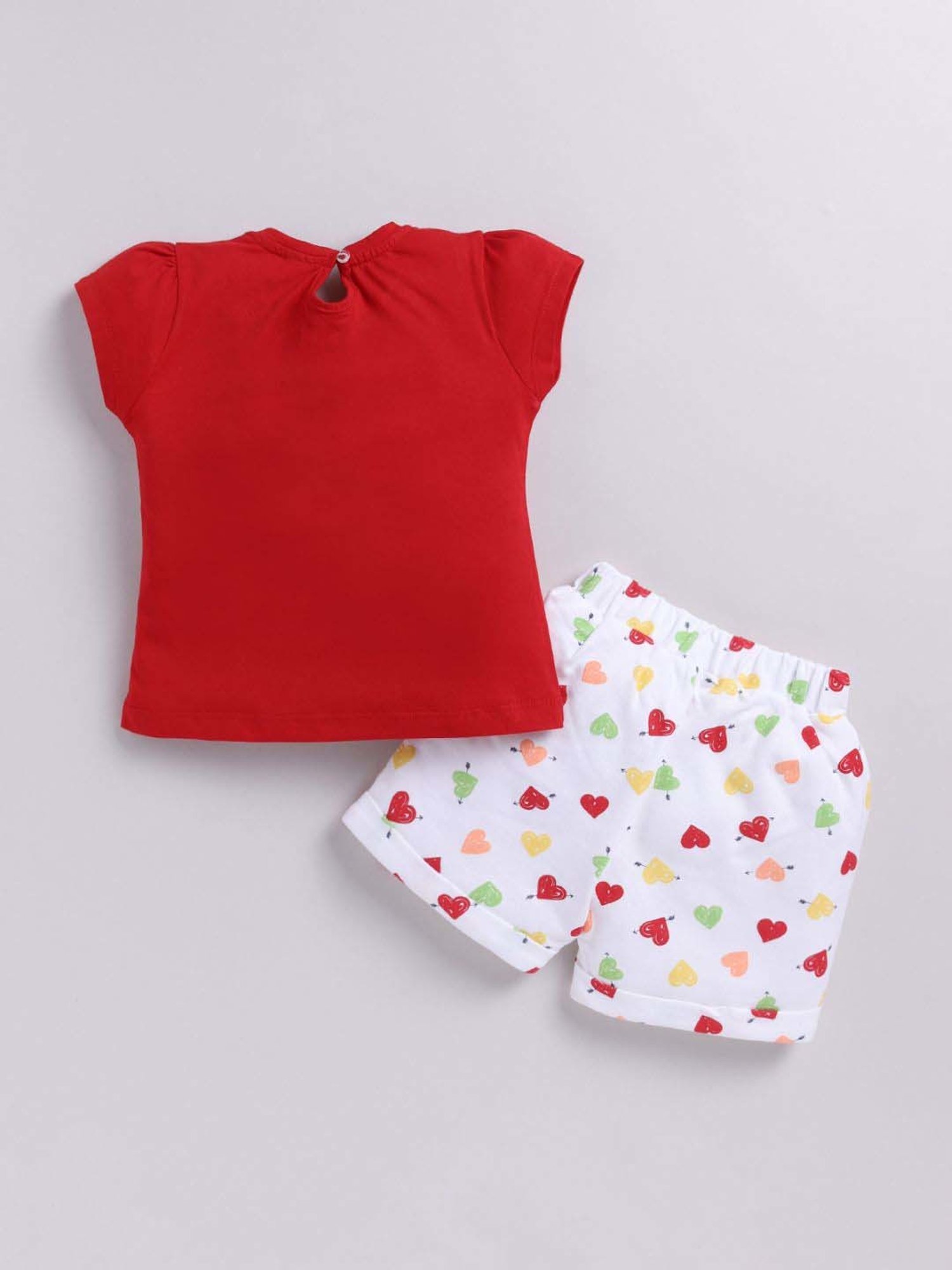 ANNIE Girls Red & White Cotton Printed Top & Short sets