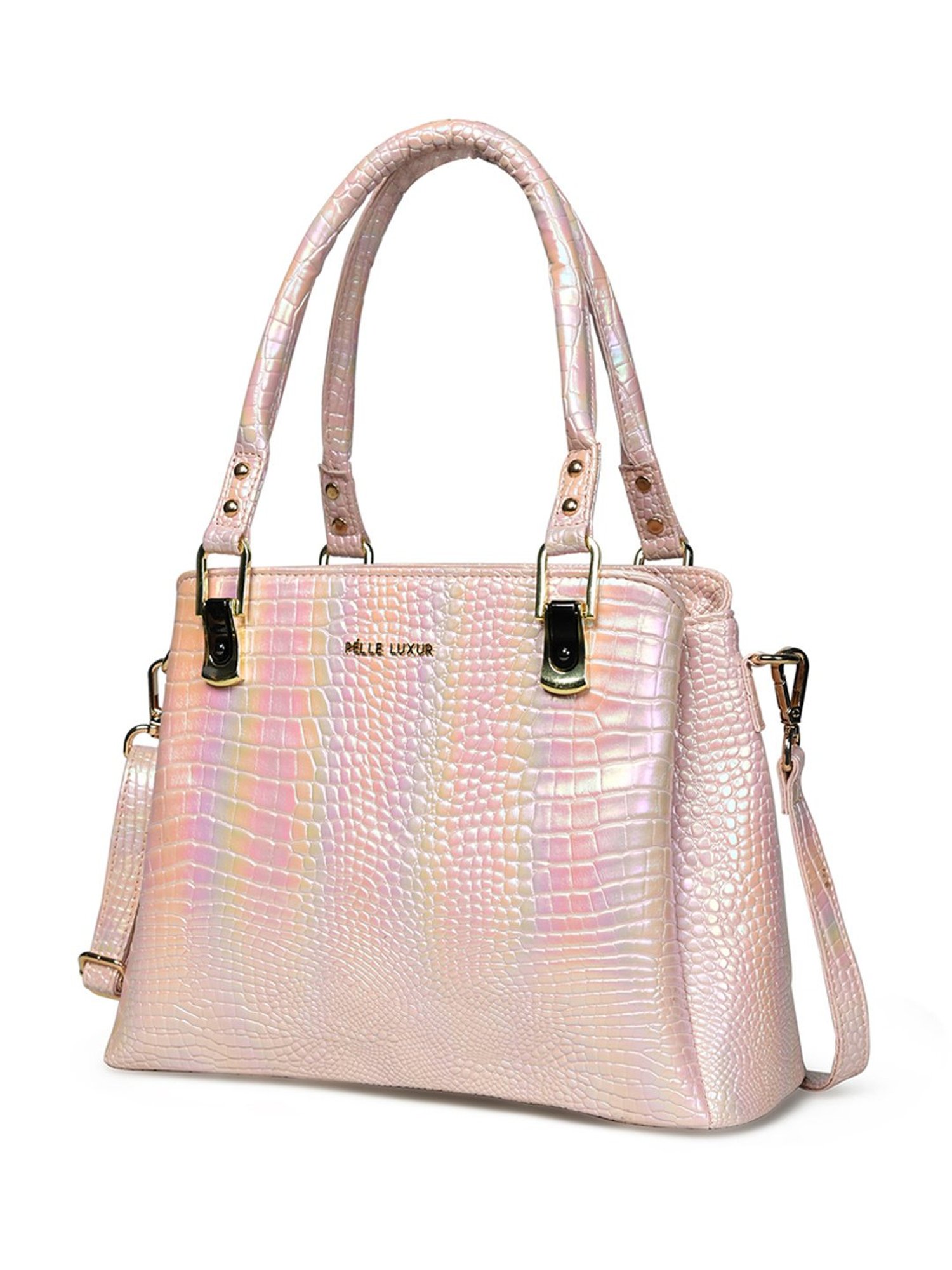 PELLE LUXUR Light Pink Animal Effect Medium Satchel
