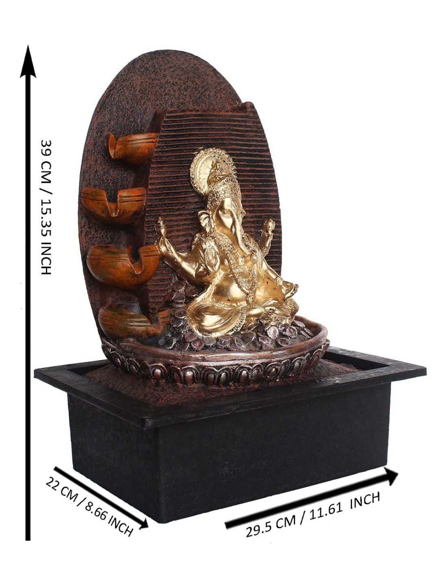 CHRONIKLE Golden & Brown Polyresin Ganesha Idol 4 Steps Waterfall Fountain