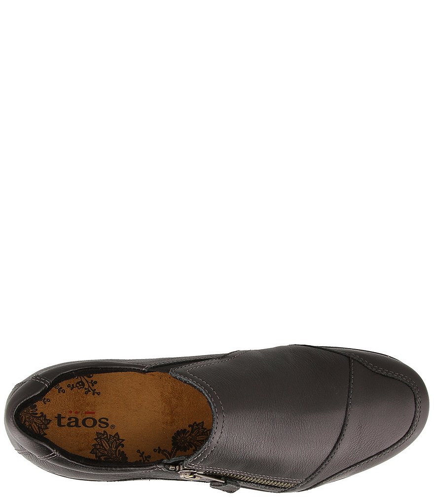 Taos Footwear Character Leather Side Zip Wedge Slip Ons