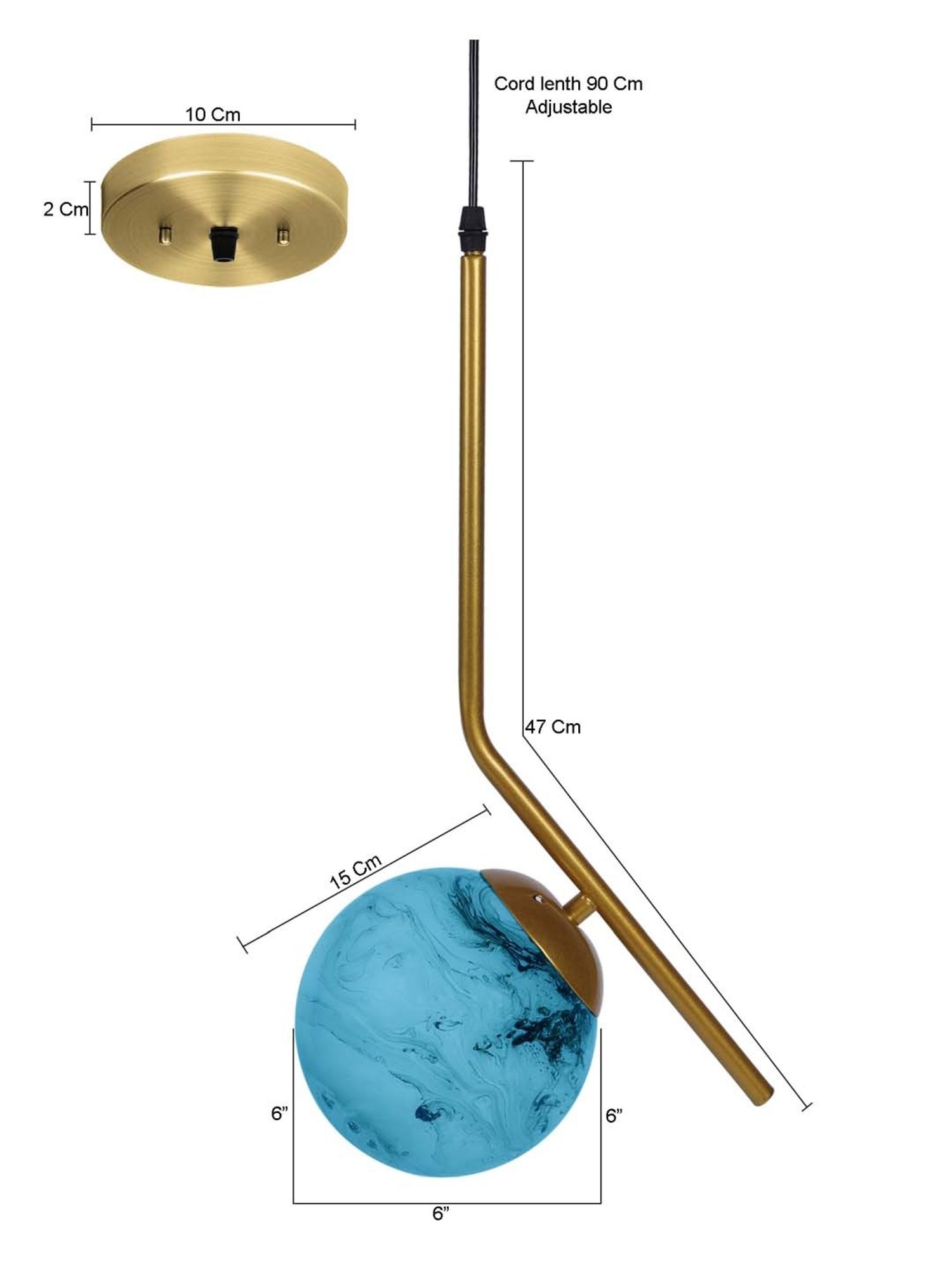 Homesake Modern Blue & Golden Metal Globe Lampshade Pendant Indoor Hanging Light - Set of 1