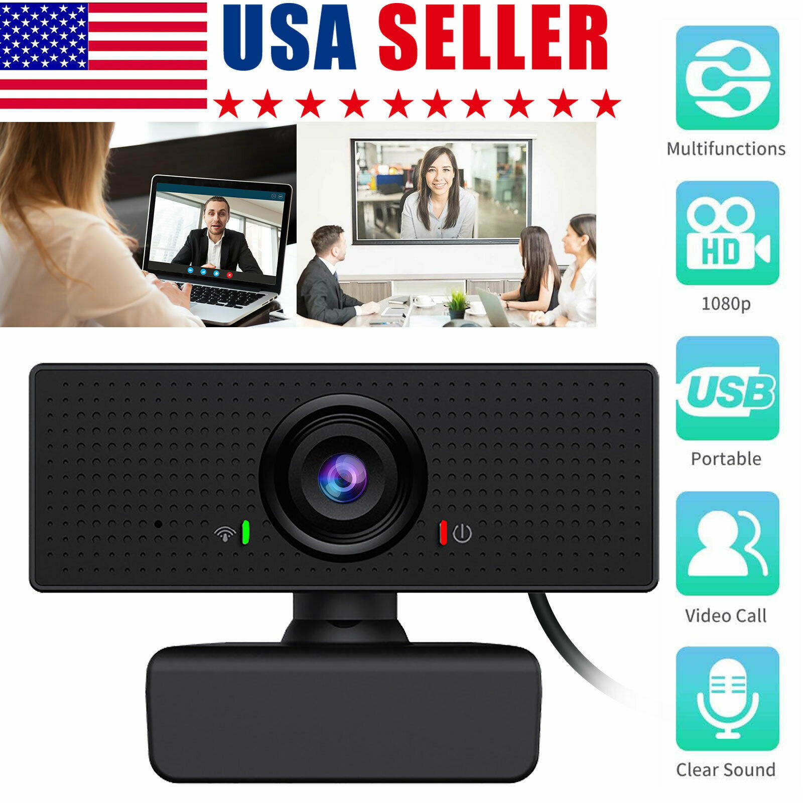 Webcam 1080P FHD Web Camera Auto Focusing Cam Microphone For PC Laptop Desktop
