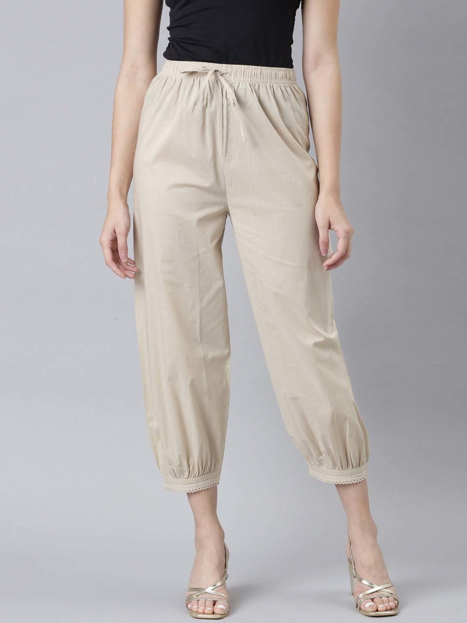 Go Colors! Beige Cotton Cropped Salwar