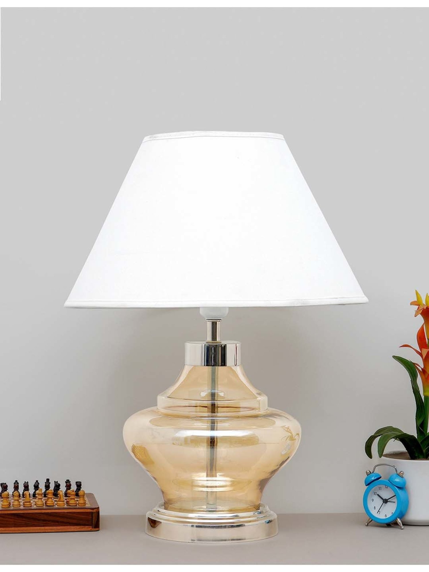 Kapoor E Illuminations 'Arnie' White & Antique Gold Glass Table Lamp - Set of 1
