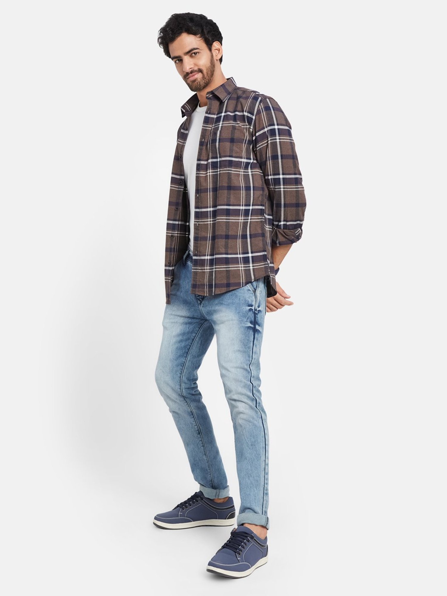 METTLE Brown Regular Fit Check Shirt