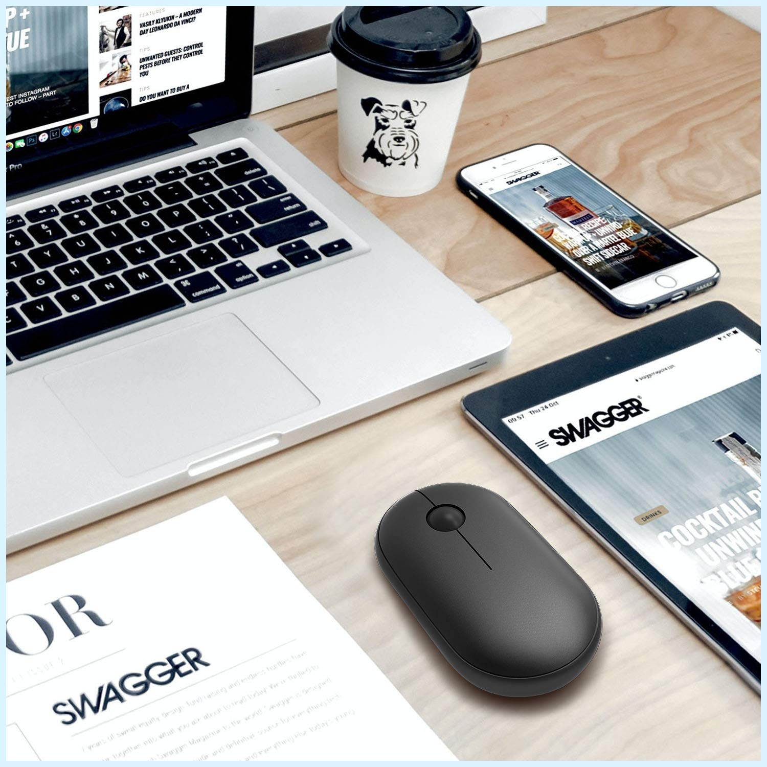 Bluetooth Mouse, Silent Click Triple Mode(Dual Bluetooth+USB) 2.4G Wireless Bluetooth Mouse with Nano Receiver, Wireless Computer Mouse Ergonomic 1200 DPI for Laptop, PC, Mac, Windows