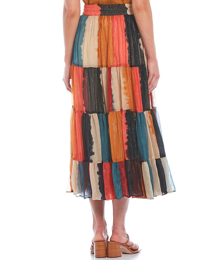 John Mark Patchwork Tie Waist Drawstring Long Skirt