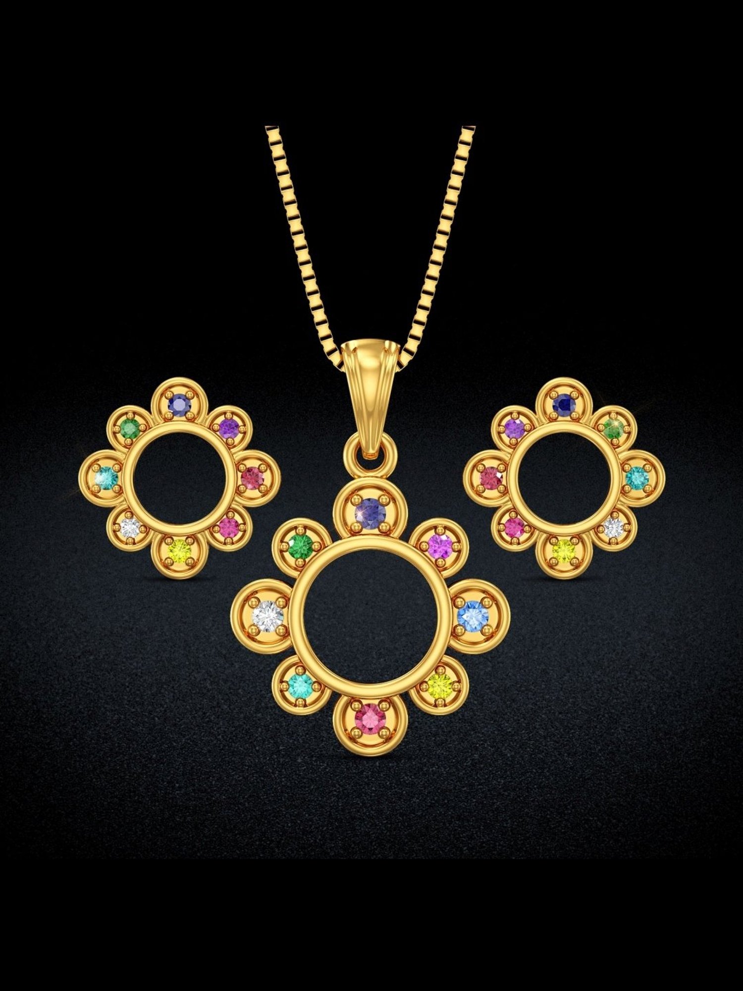 Joyalukkas Gold 22K Rainbow Gleam Navratna Sets for Women