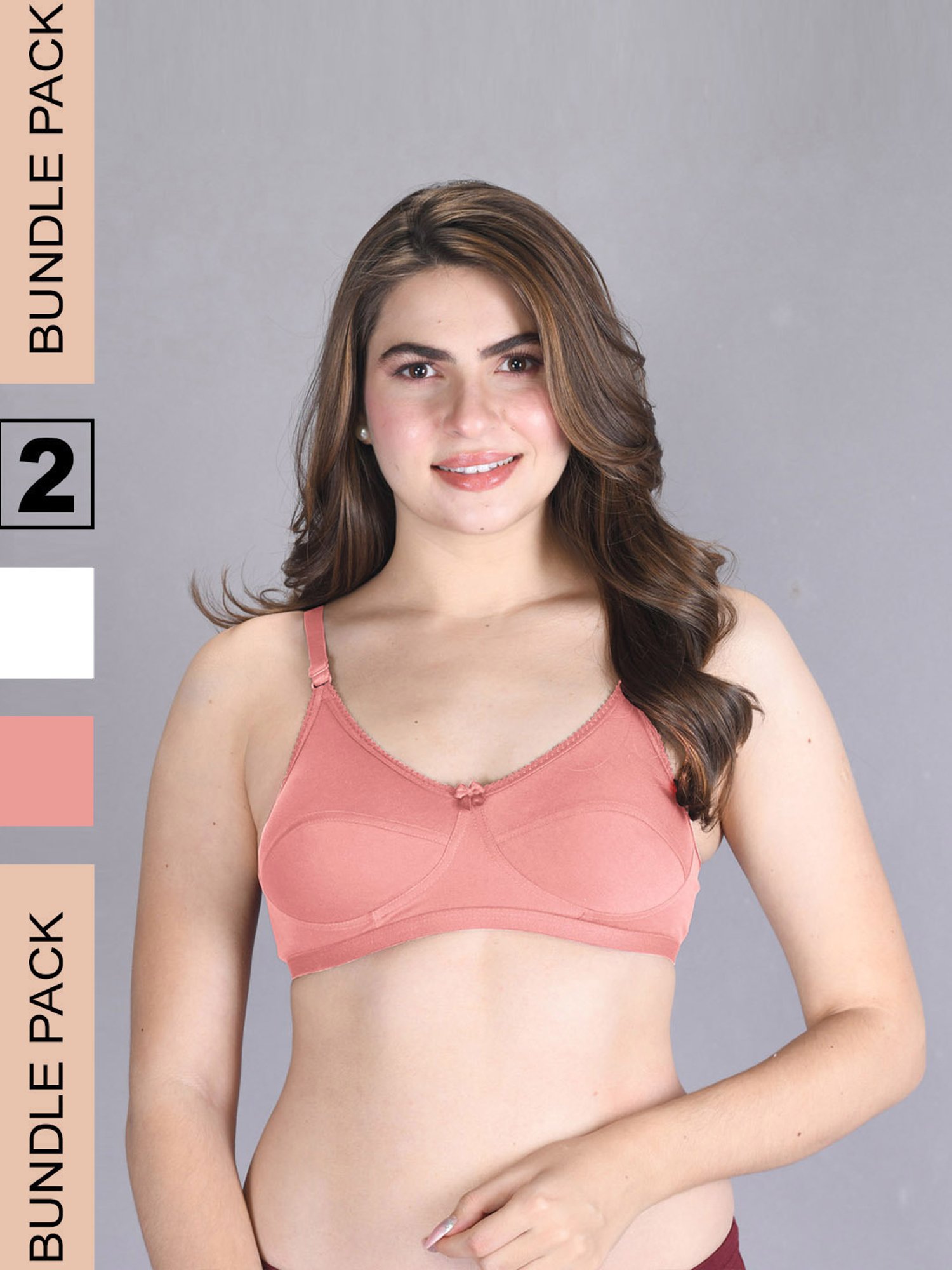 Lux Venus Peach & White Full Coverage Non-Wired Bra With Adjustable Strap - Pack of 2