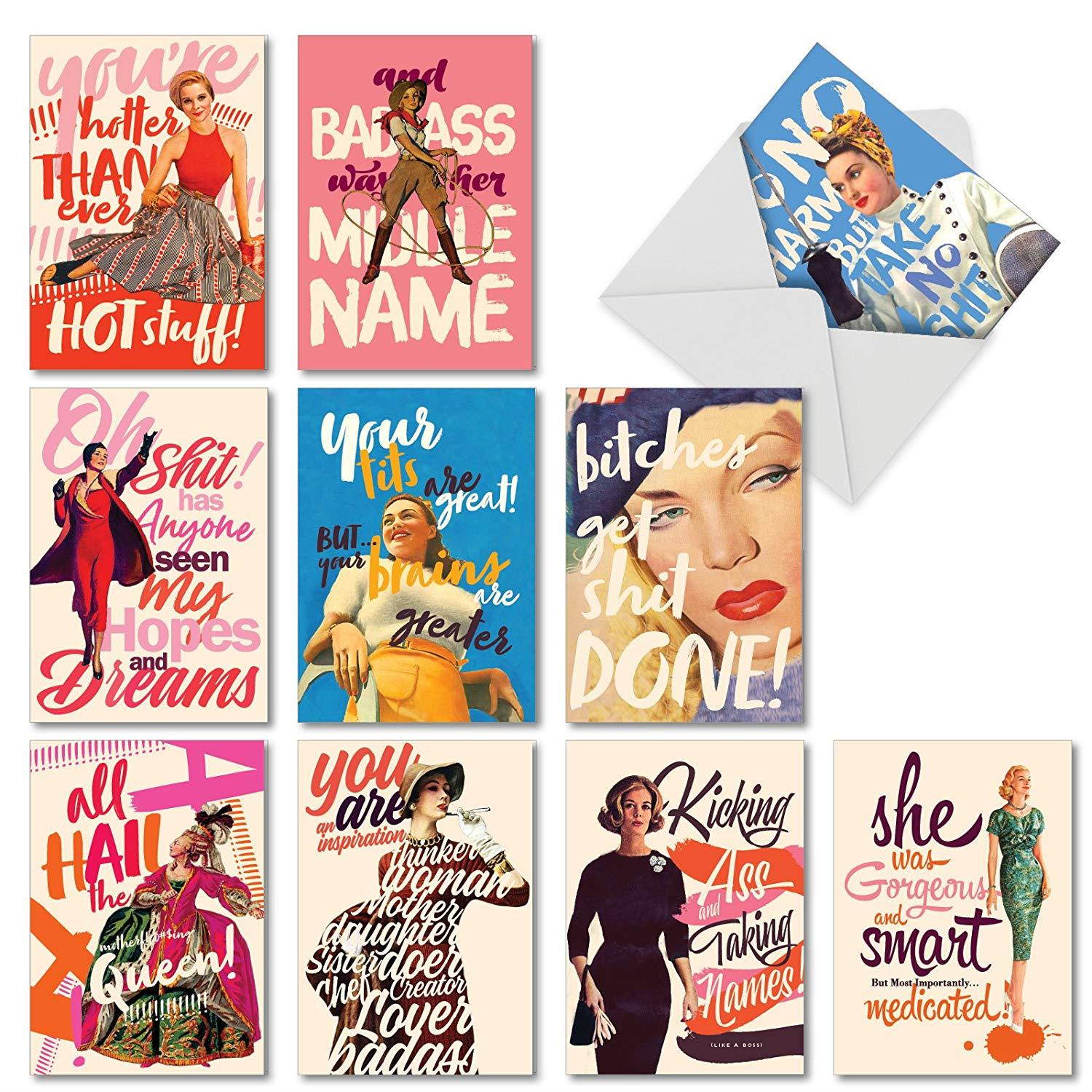 O+D Power Girls': 10 Assorted All Occasions Card Presenting a Gorgeous Women with Inspirational Sayings, with Envelopes (10 Designs, 1 Card Per Design). AC6682OCB-B1x10