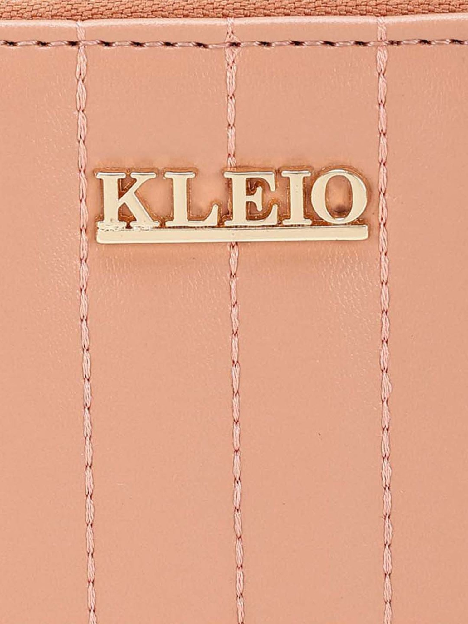KLEIO Peach Quilted Zip Around Wallet for Women