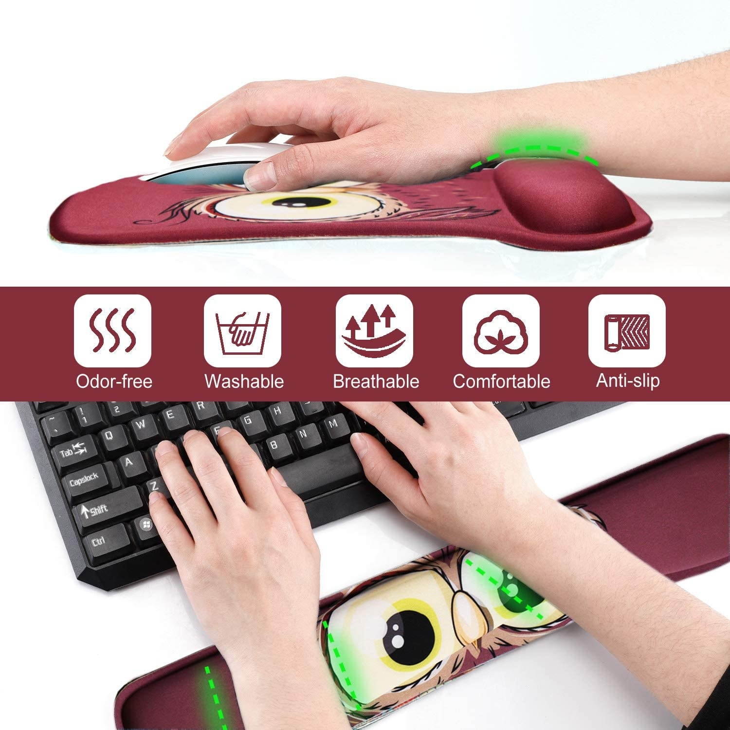 Keyboard Pad Wrist Rest Mouse Pad, ToLuLu Gel Ergonomic Mouse Pads Wrist Support for Computer Laptop Home Office, Mousepad Keyboard Wrist Support with Memory Foam for Easy Typing Pain Relief, Cute Owl