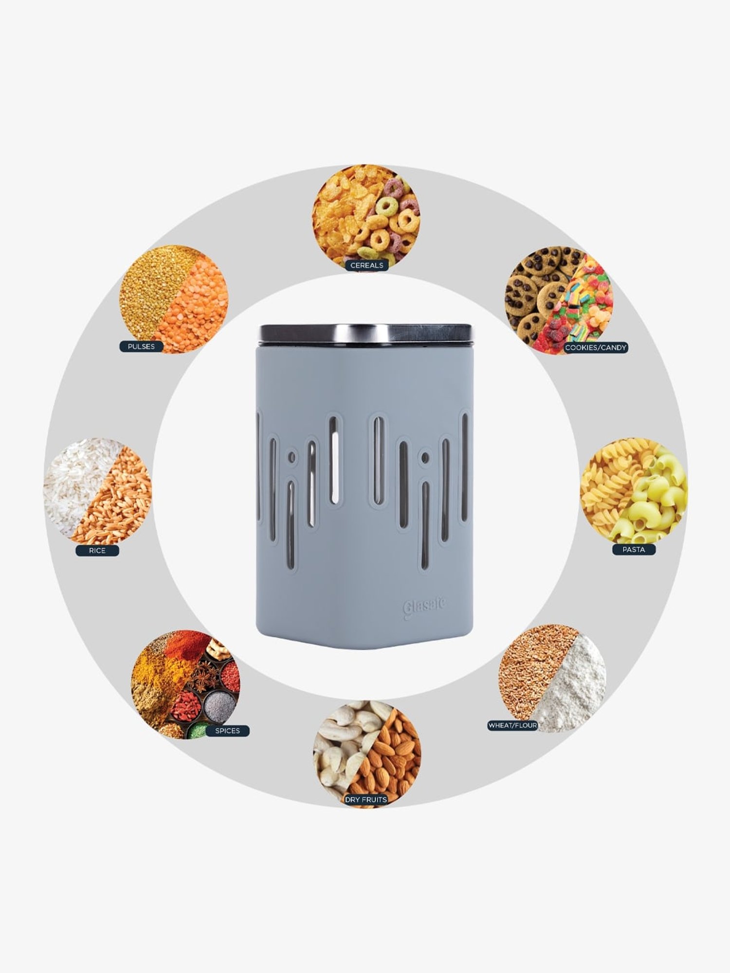 Glasafe 'O' Grip Slate Grey Borosilicate Container (250ml)