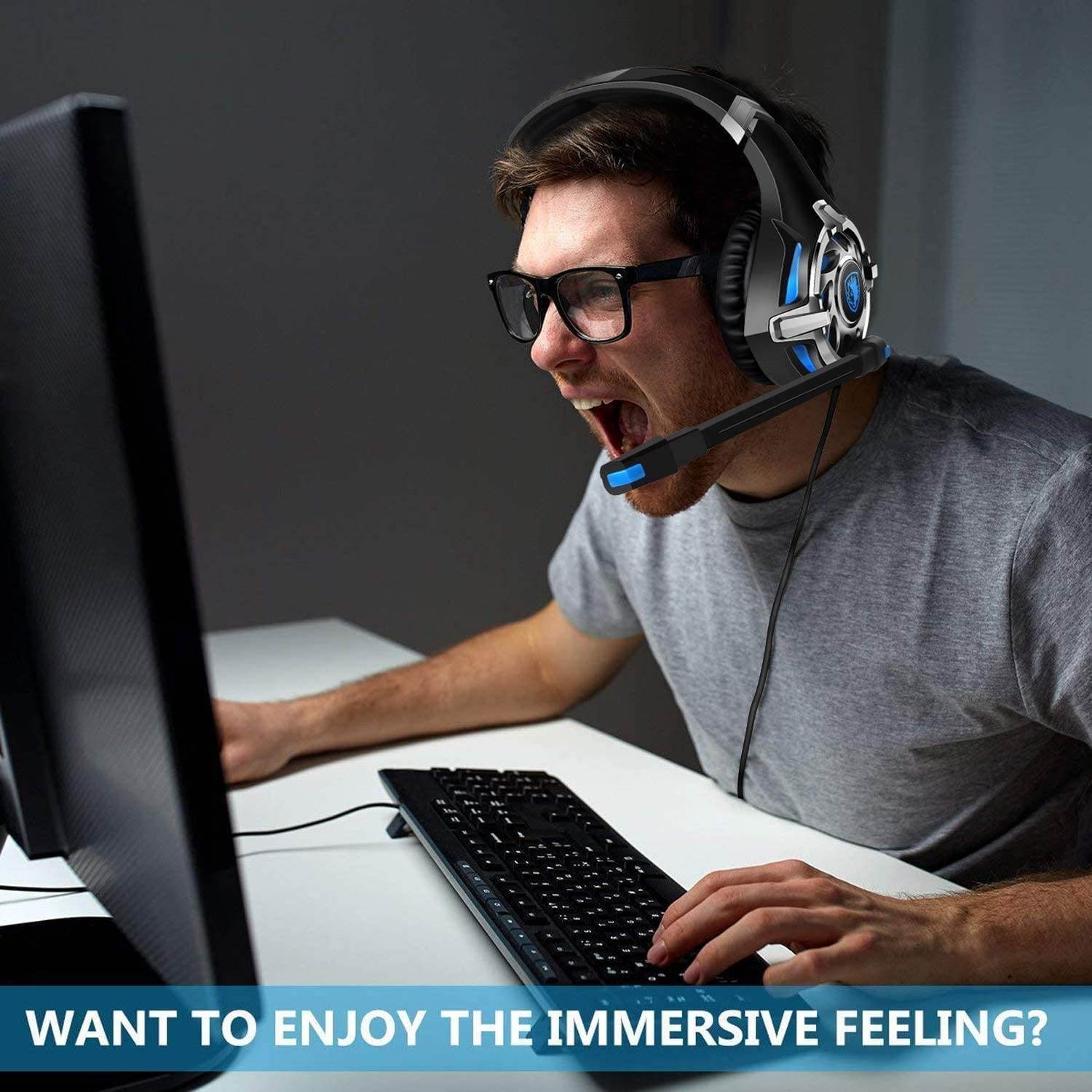 SADES Gaming Headset for PS4 Xbox OnePC Surround Sound Over-Ear Headphones with Noise Cancelling Mic Soft Comfort Earmuffs for Laptop Mac Nintendo(Black)